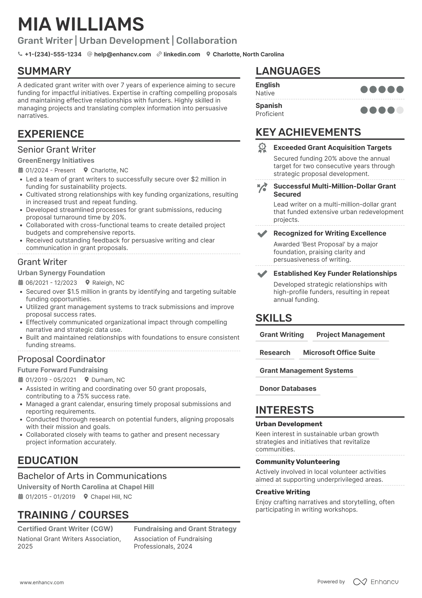 Grant Writer Resume Example