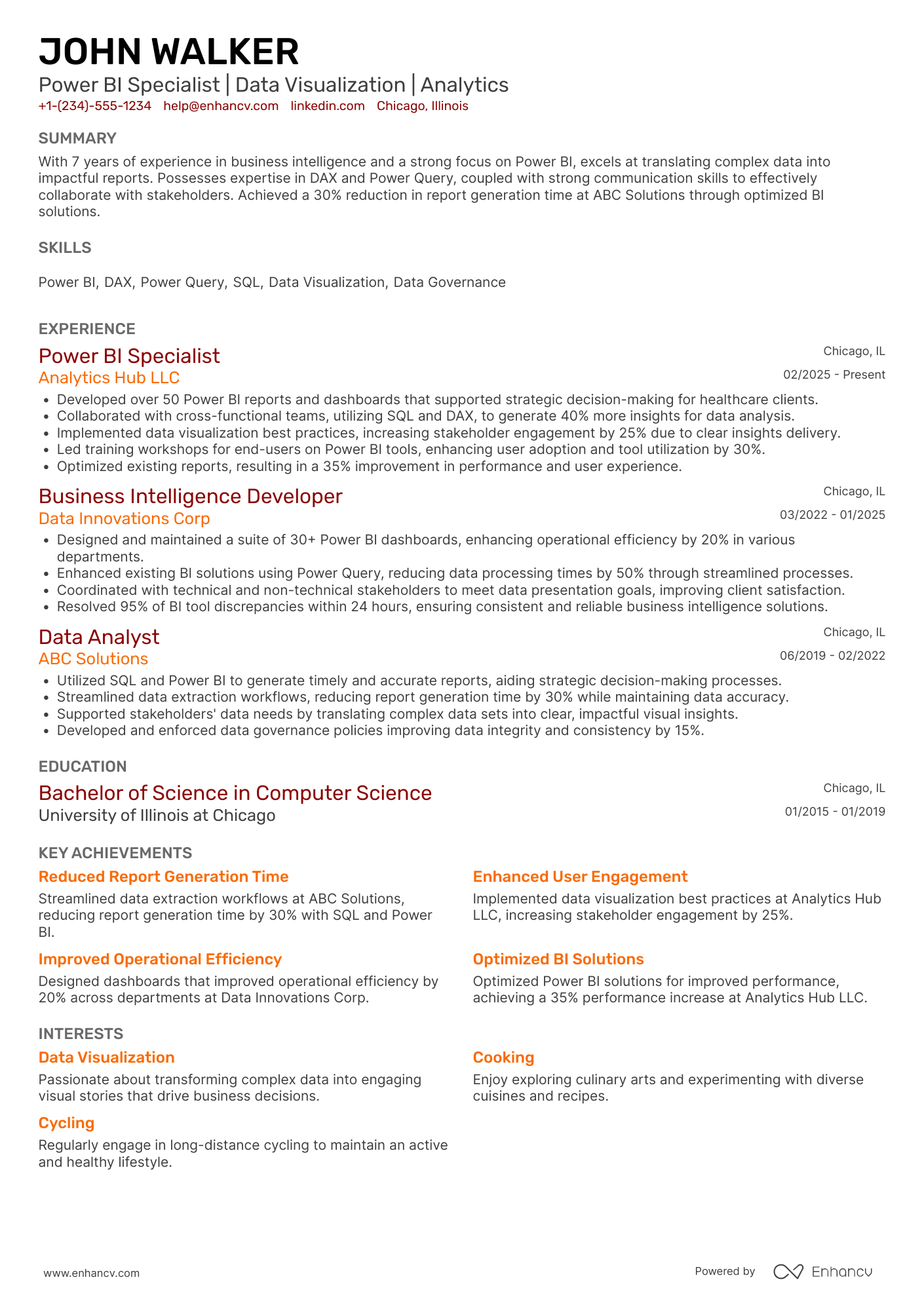 Power BI Report Writer Resume Example