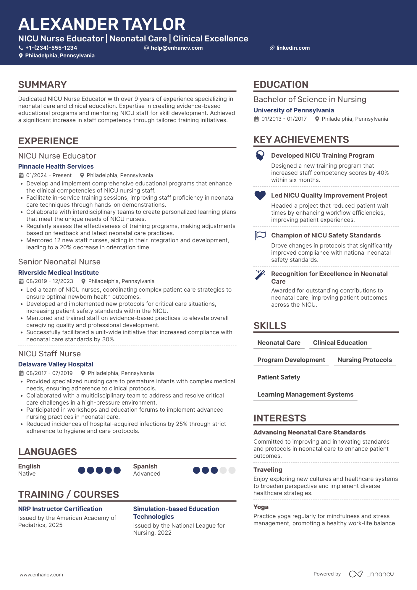 NICU Nurse Educator Resume Example