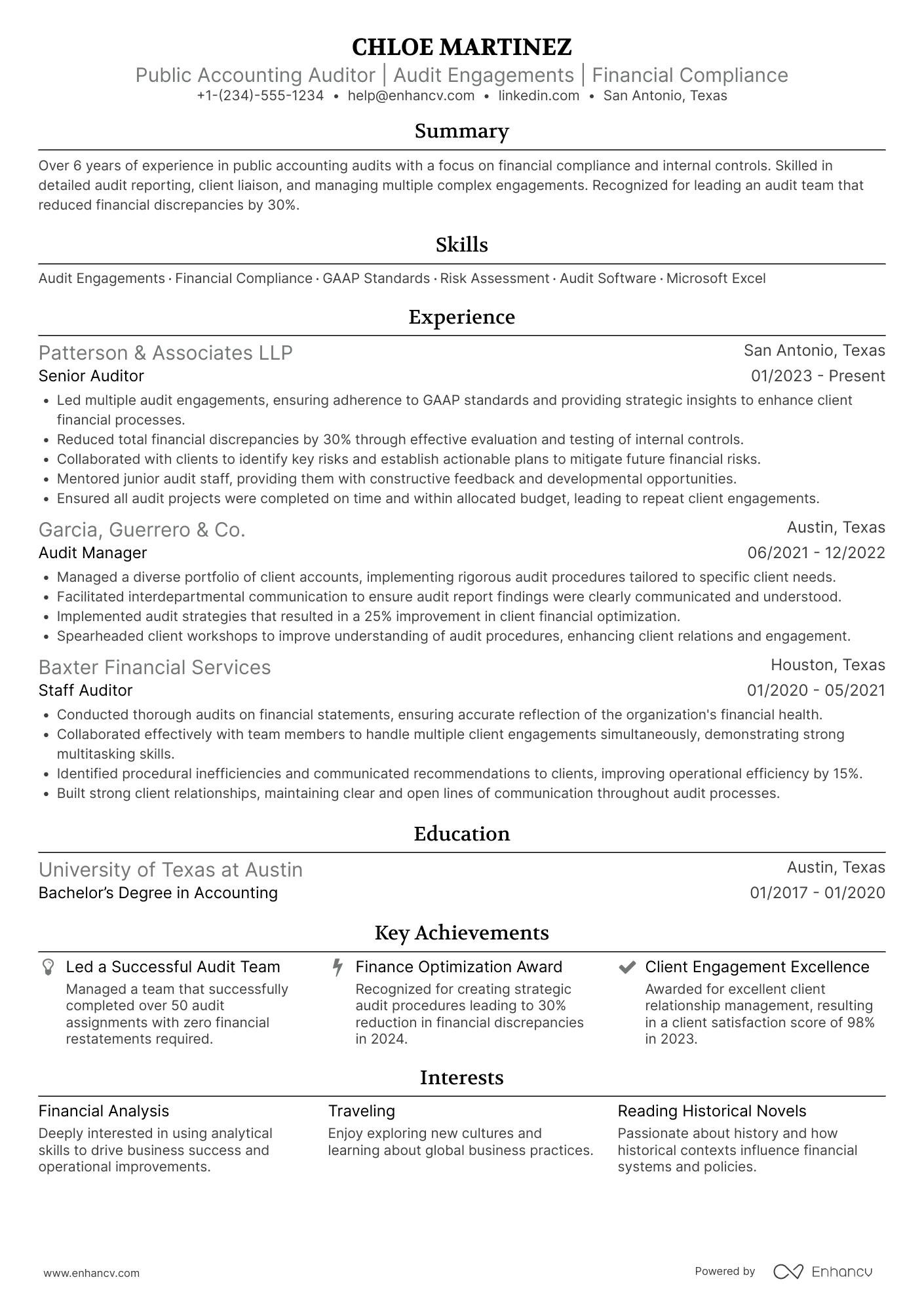 Public Accounting Auditor Resume Example