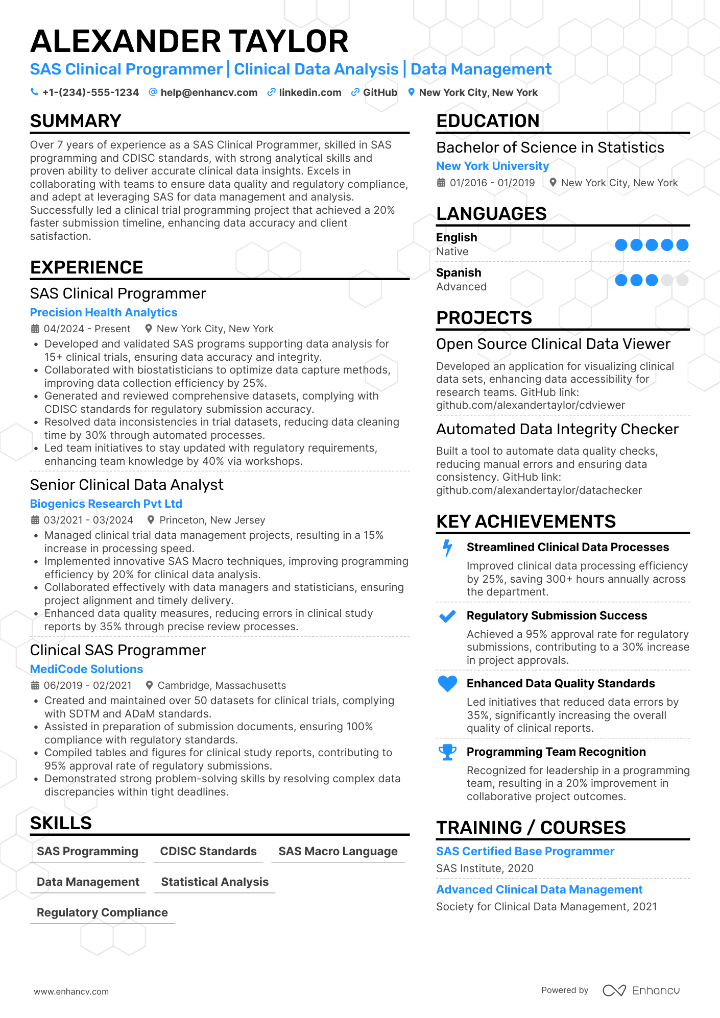 SAS Clinical Programmer Resume Example