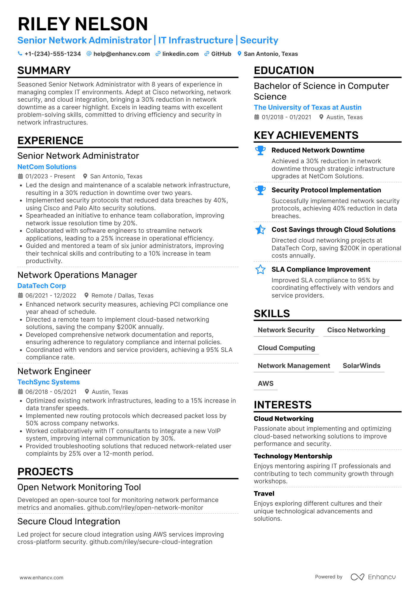 Senior Silicon Valley Network Administrator Resume Example