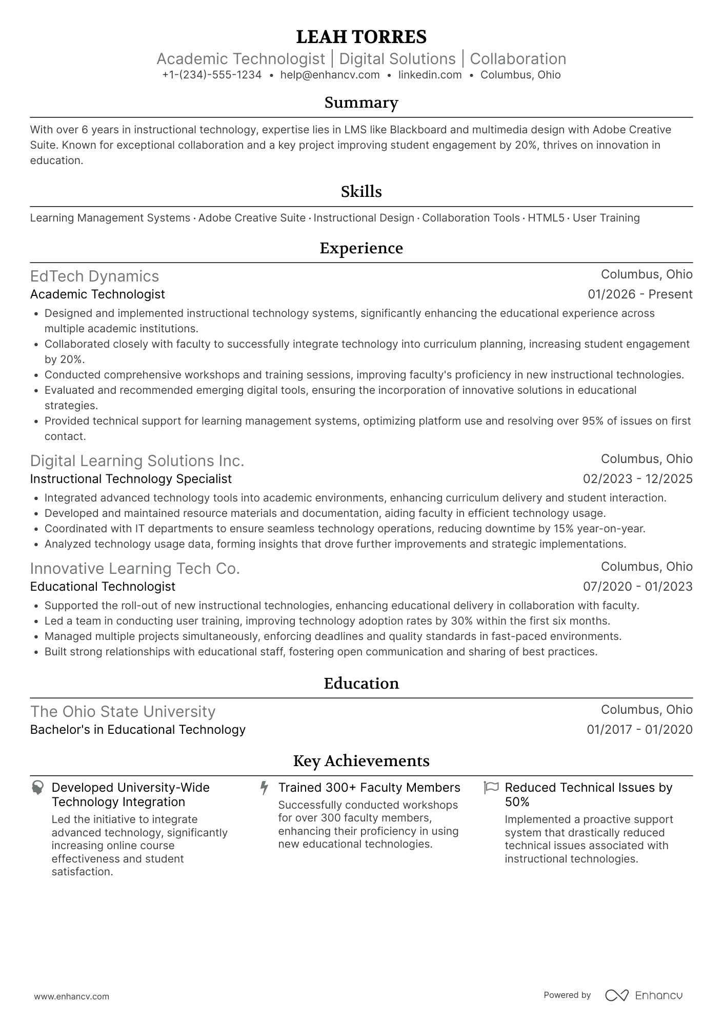 Academic Technologist Resume Example