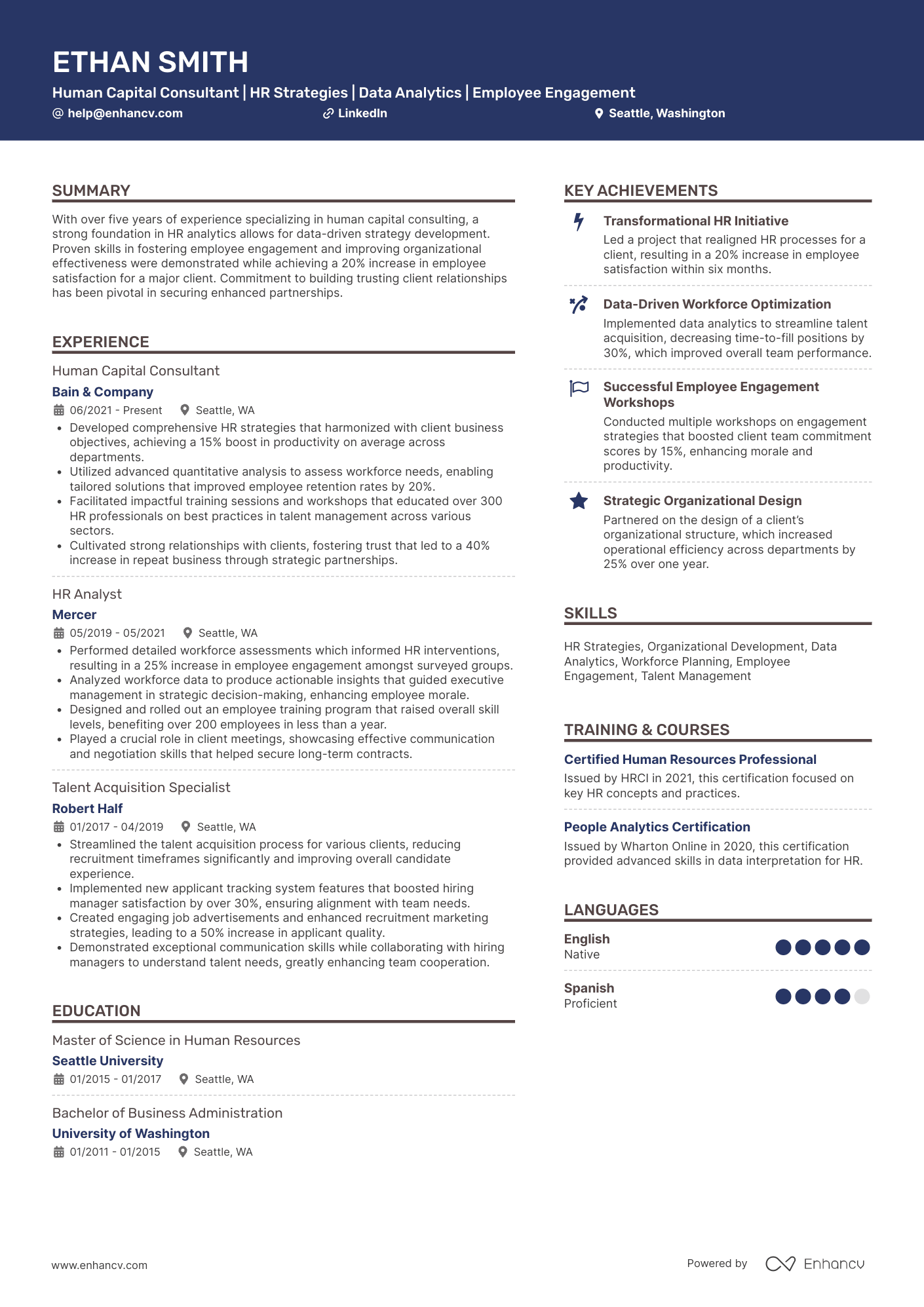 Human Capital Consultant Resume Example