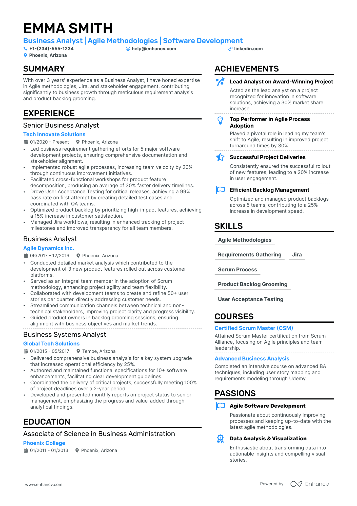 Agile Business Analyst Resume Example