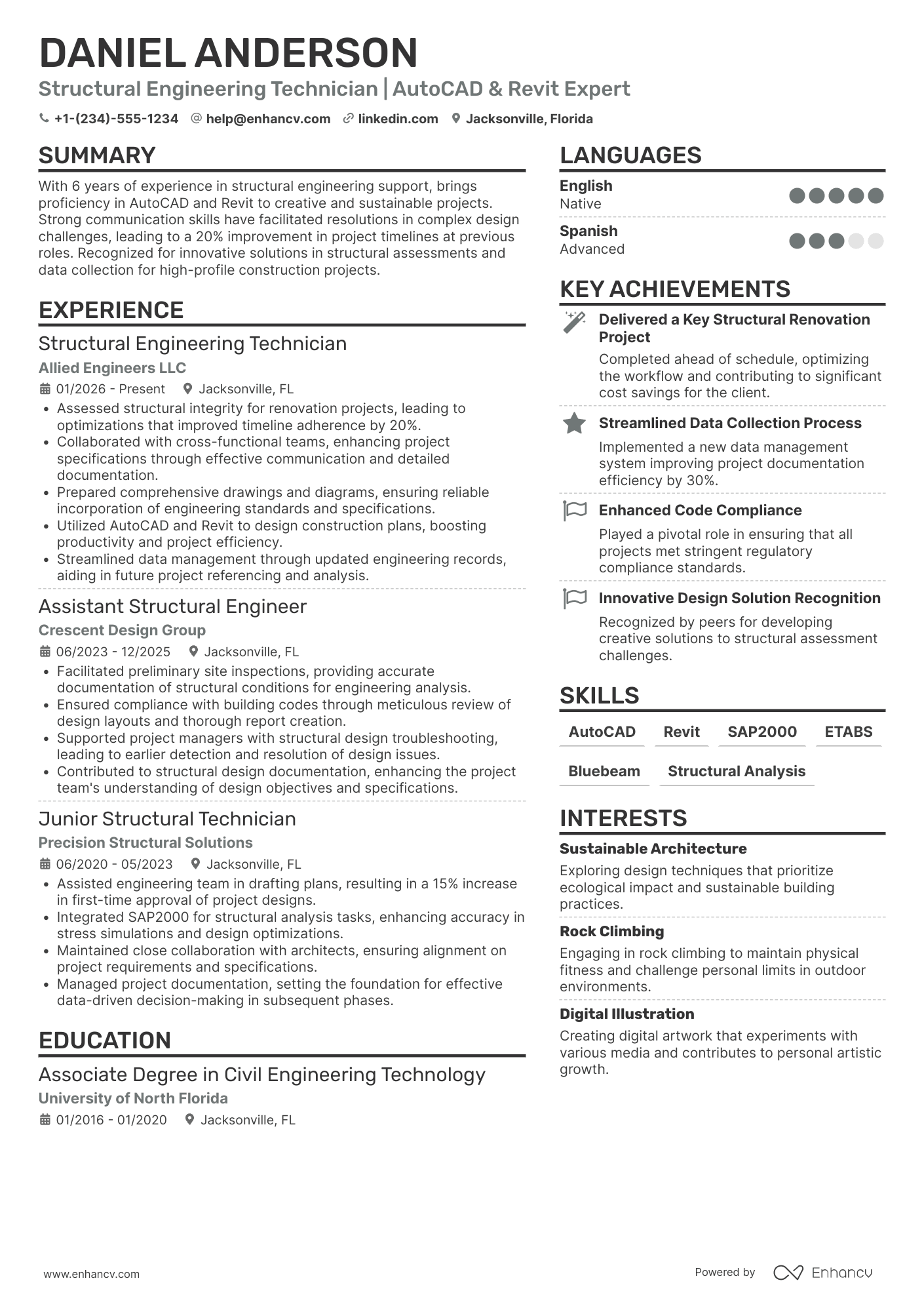 Structural Engineering Technician Resume Example