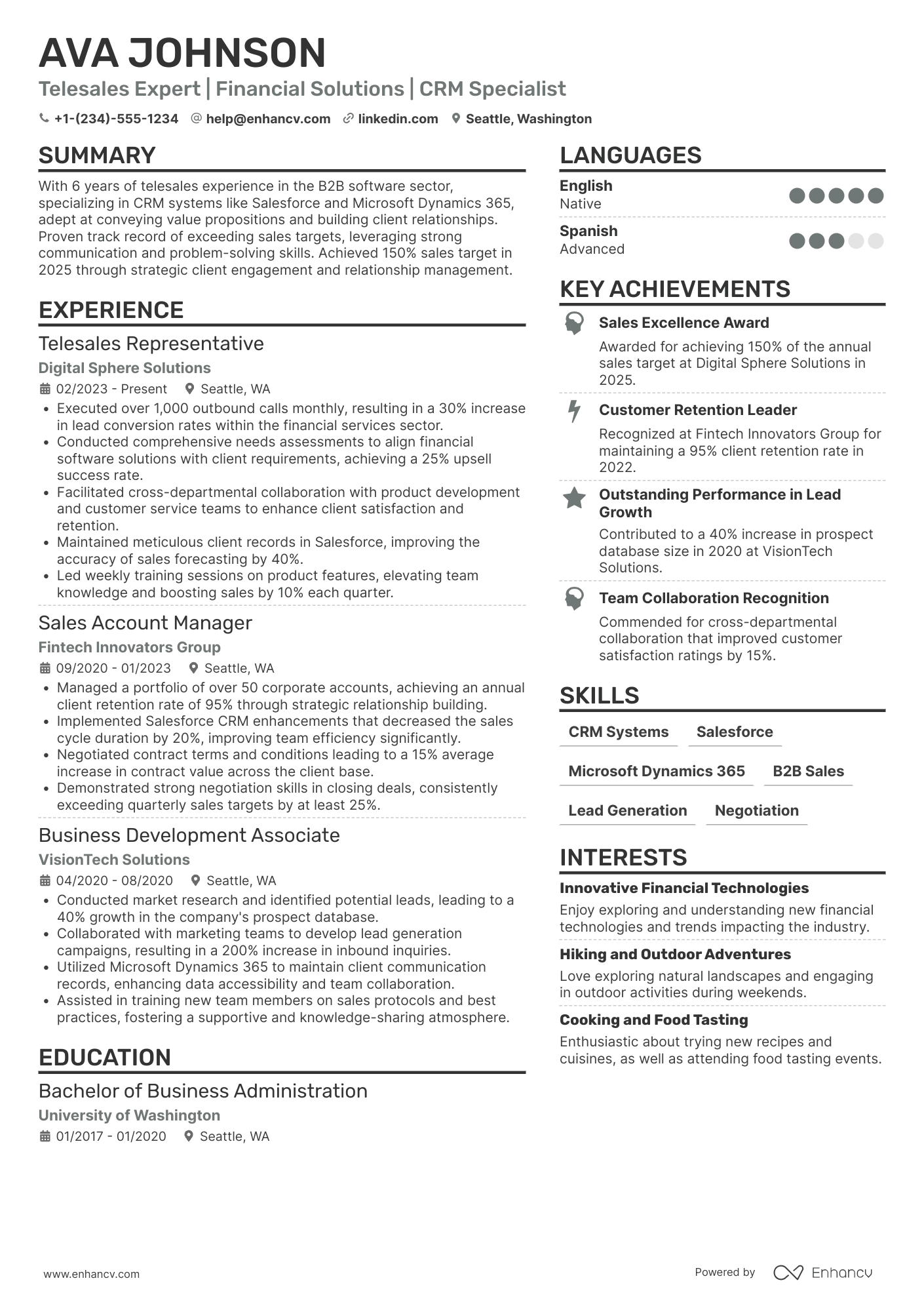 Telesales Representative Resume Example