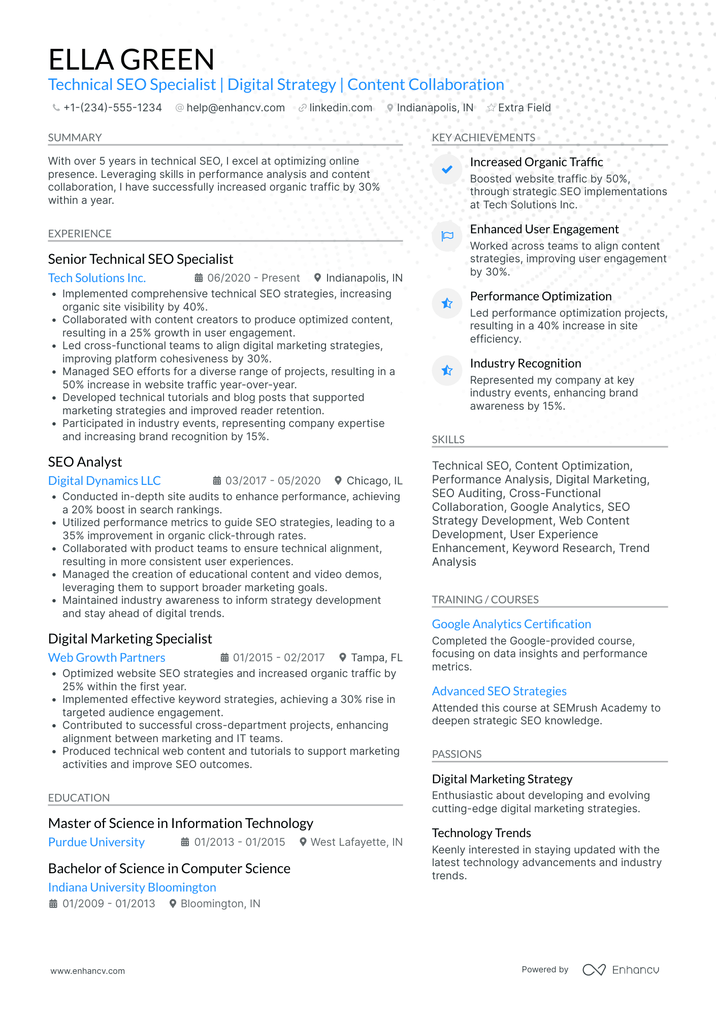 SEO Technical Specialist Resume Example