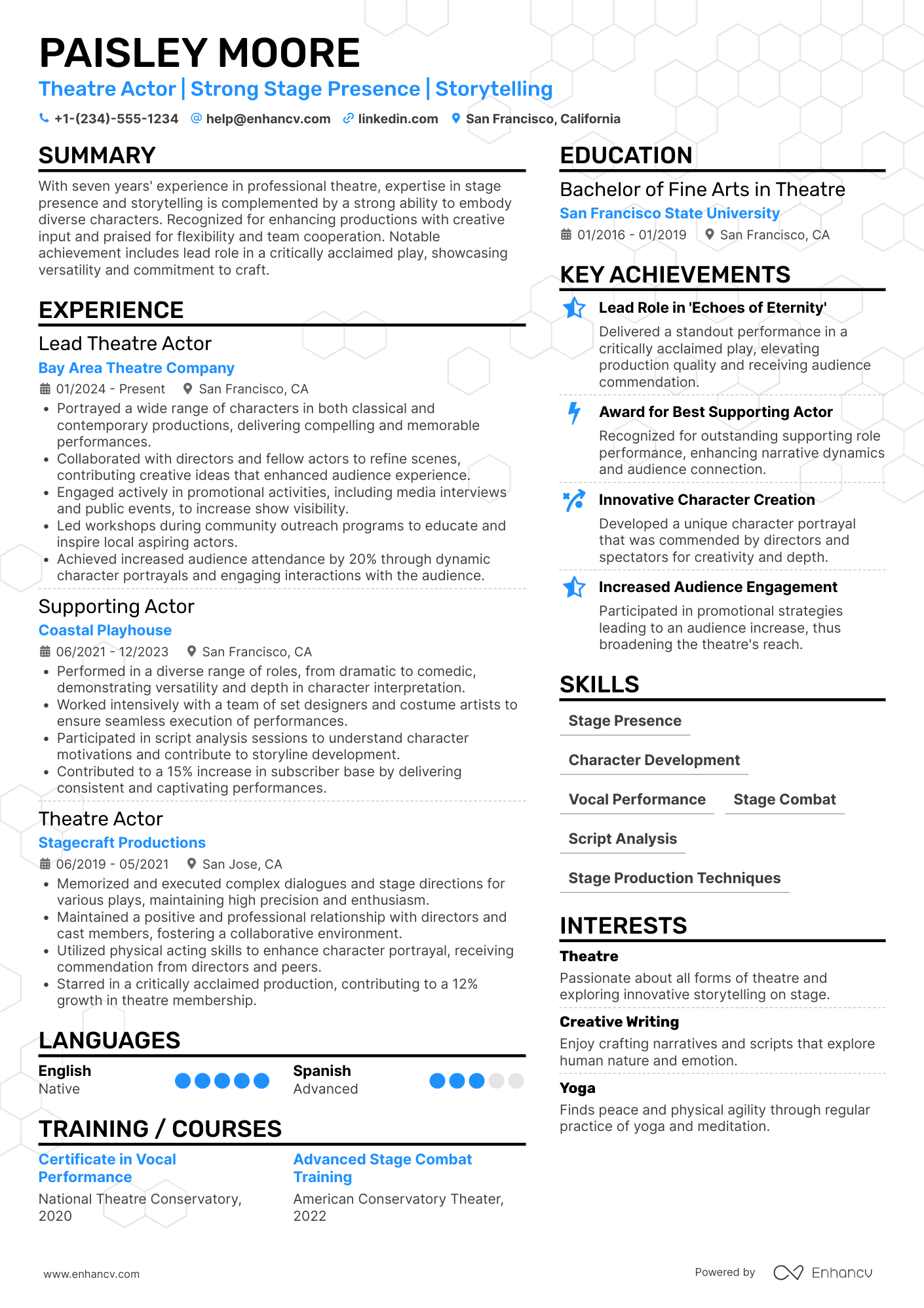 Theatre Actor Resume Example