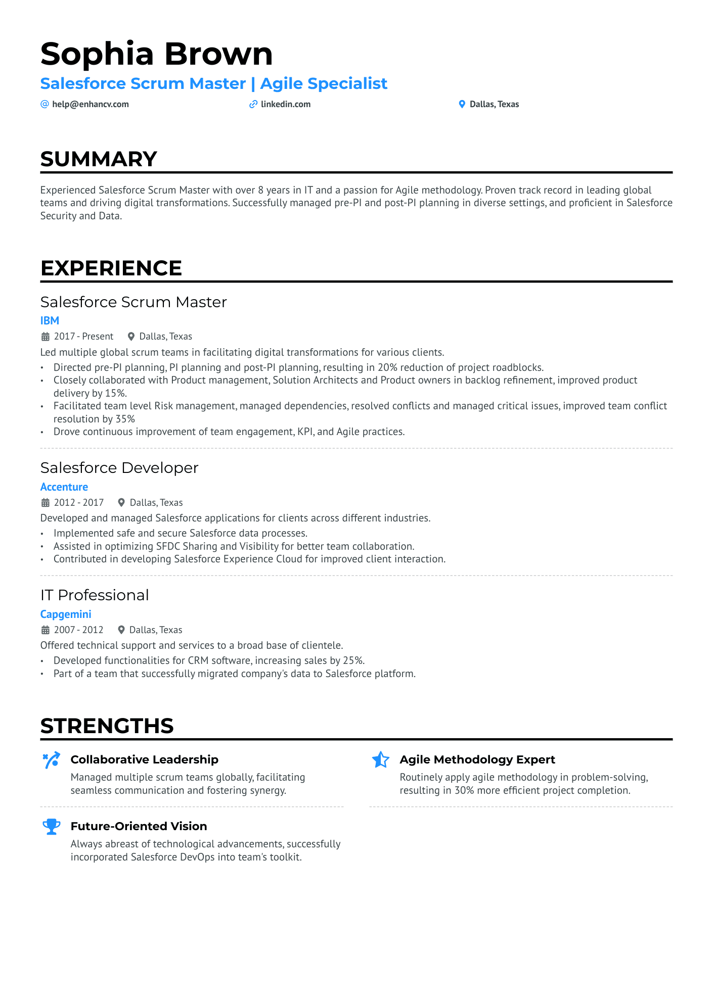 Salesforce Scrum Master Resume Example