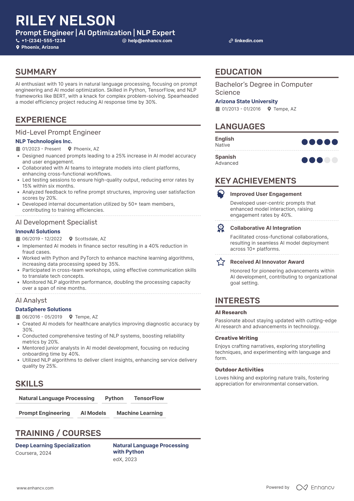 Mid Level Prompt Engineer Resume Example
