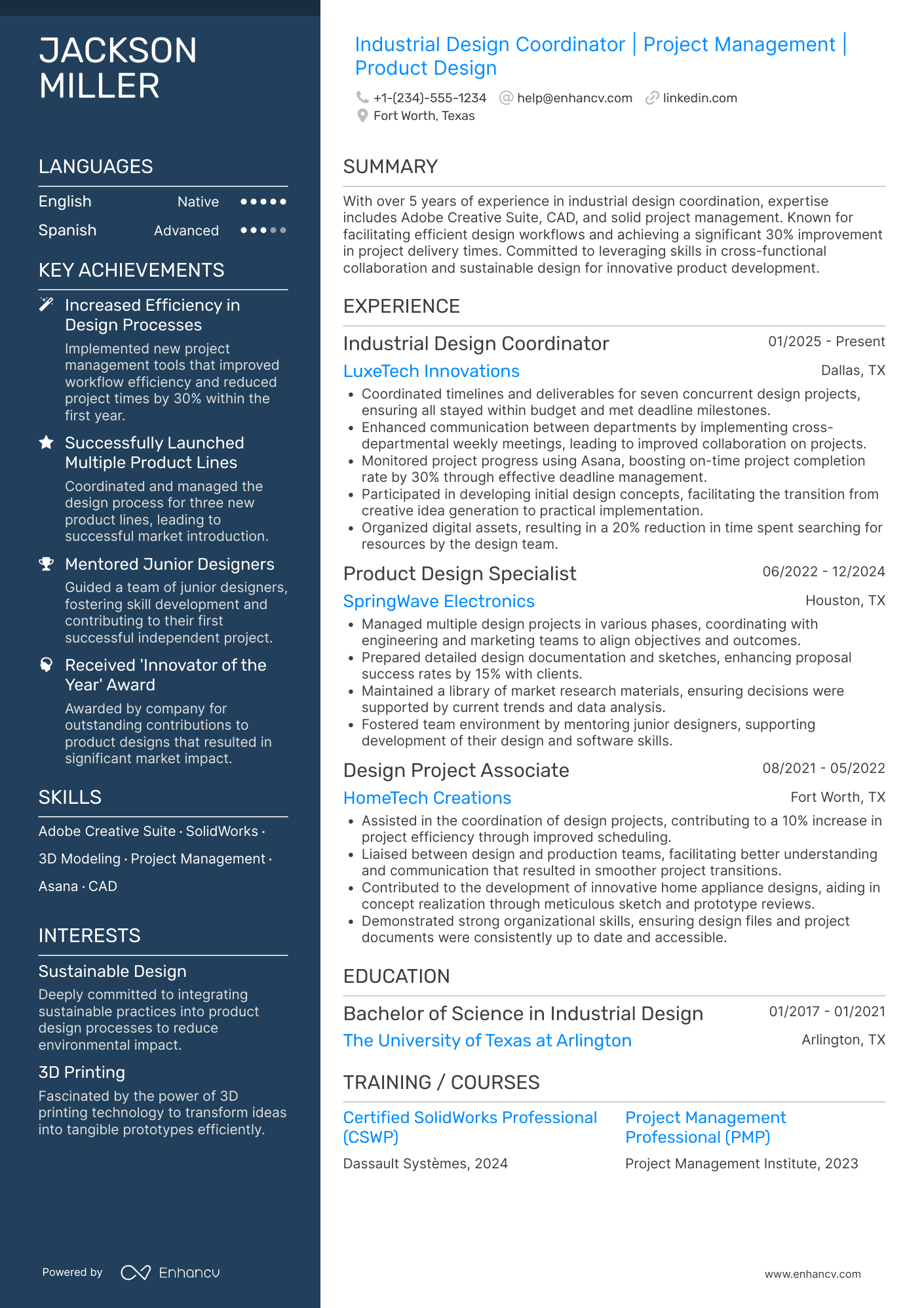 Industrial Design Coordinator Resume Example