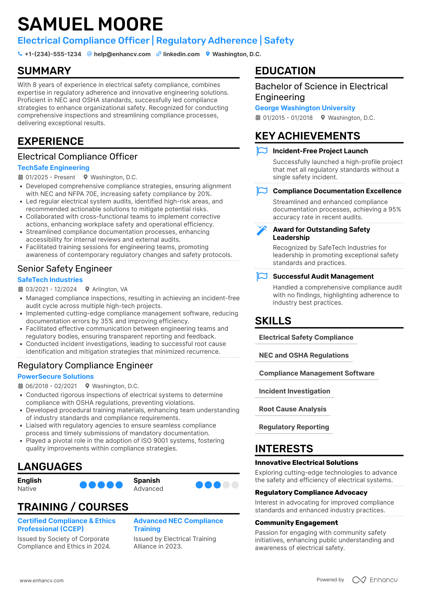 Electrical Engineering Compliance Officer Resume Example
