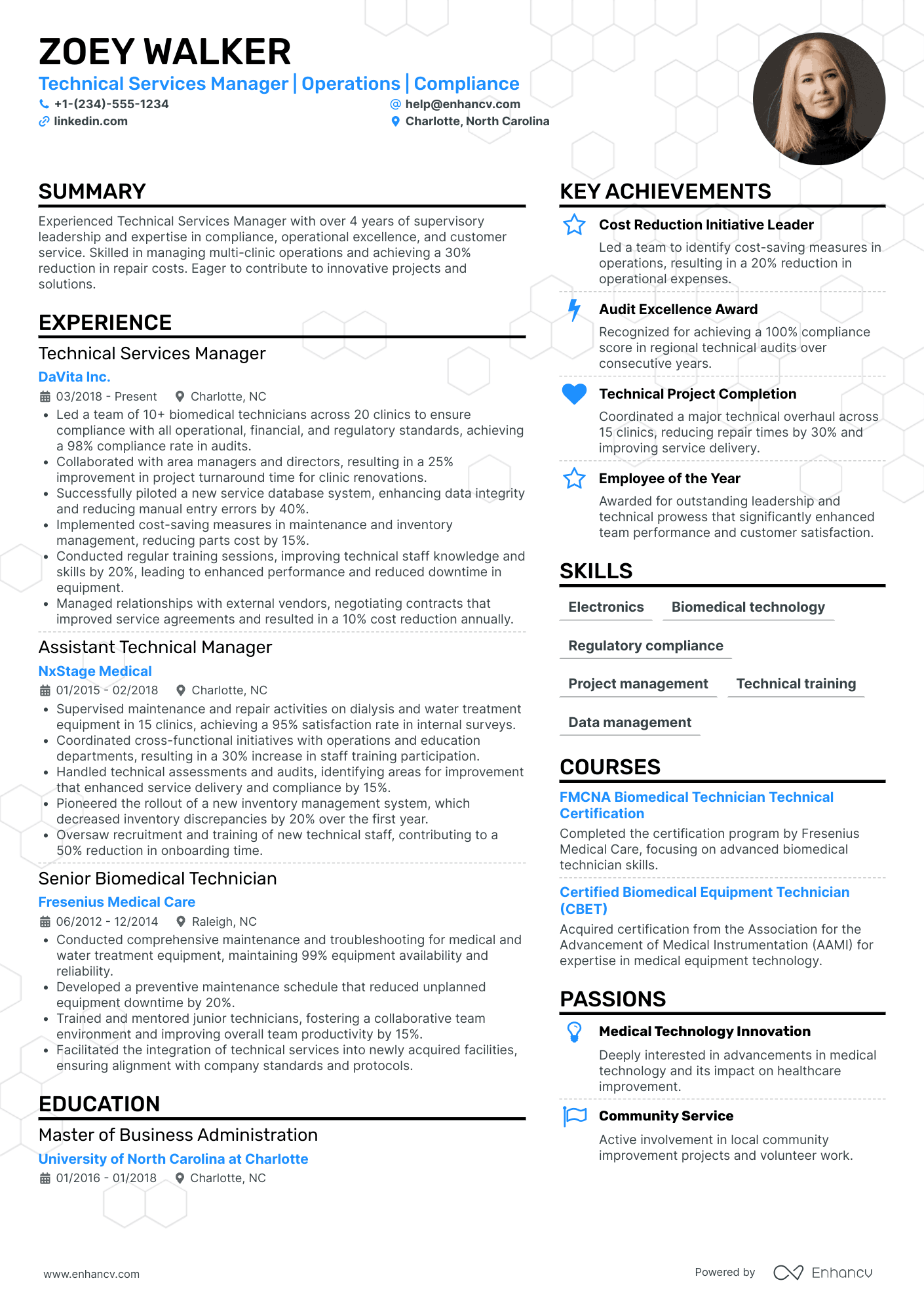 Technical Operations Manager Resume Example