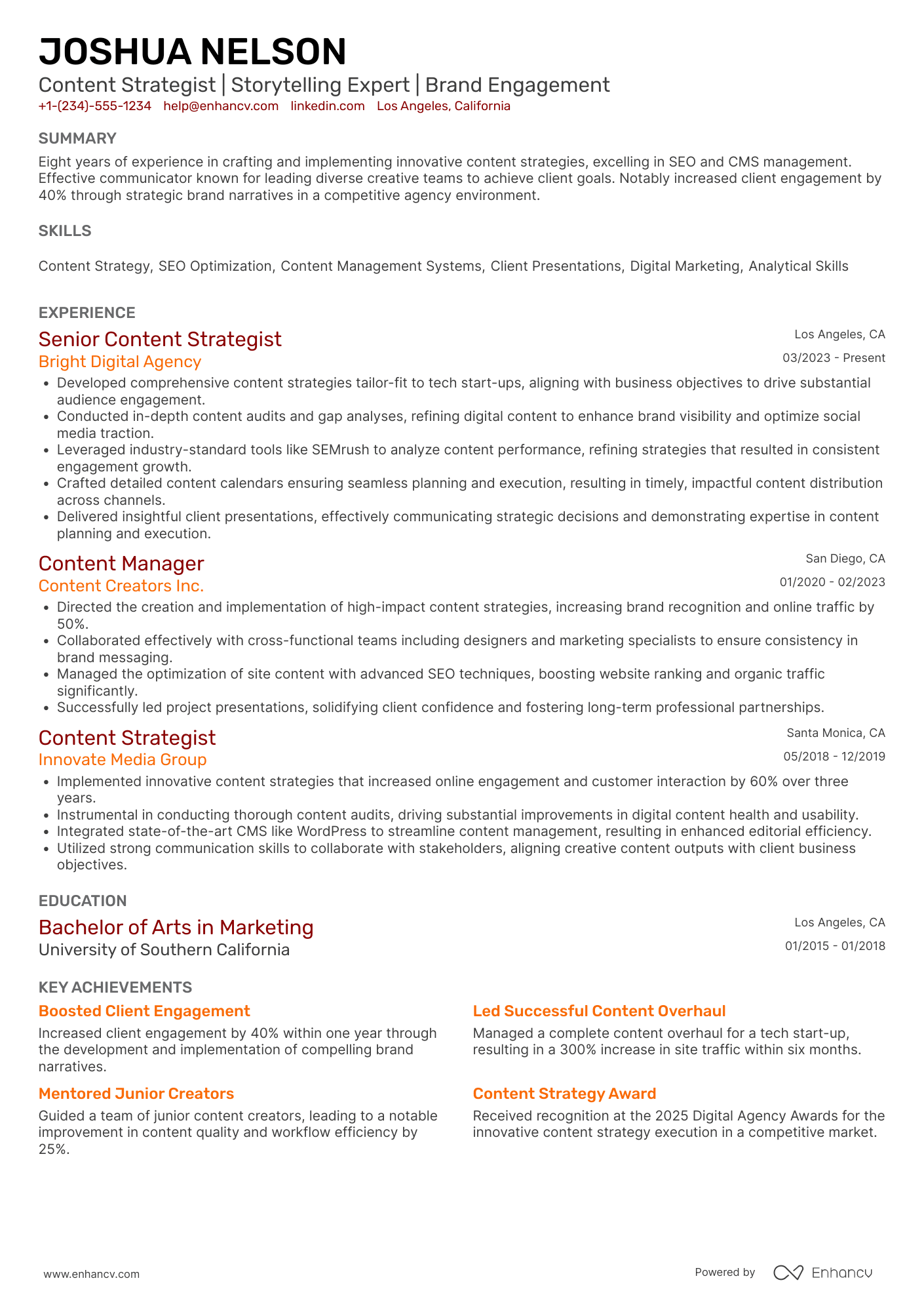 Freelance Content Strategist Resume Example