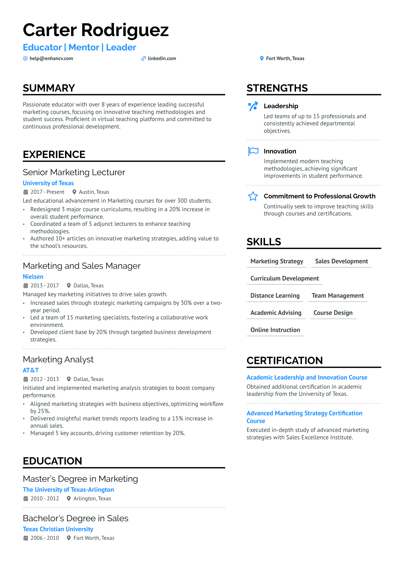 College Professor Resume Example