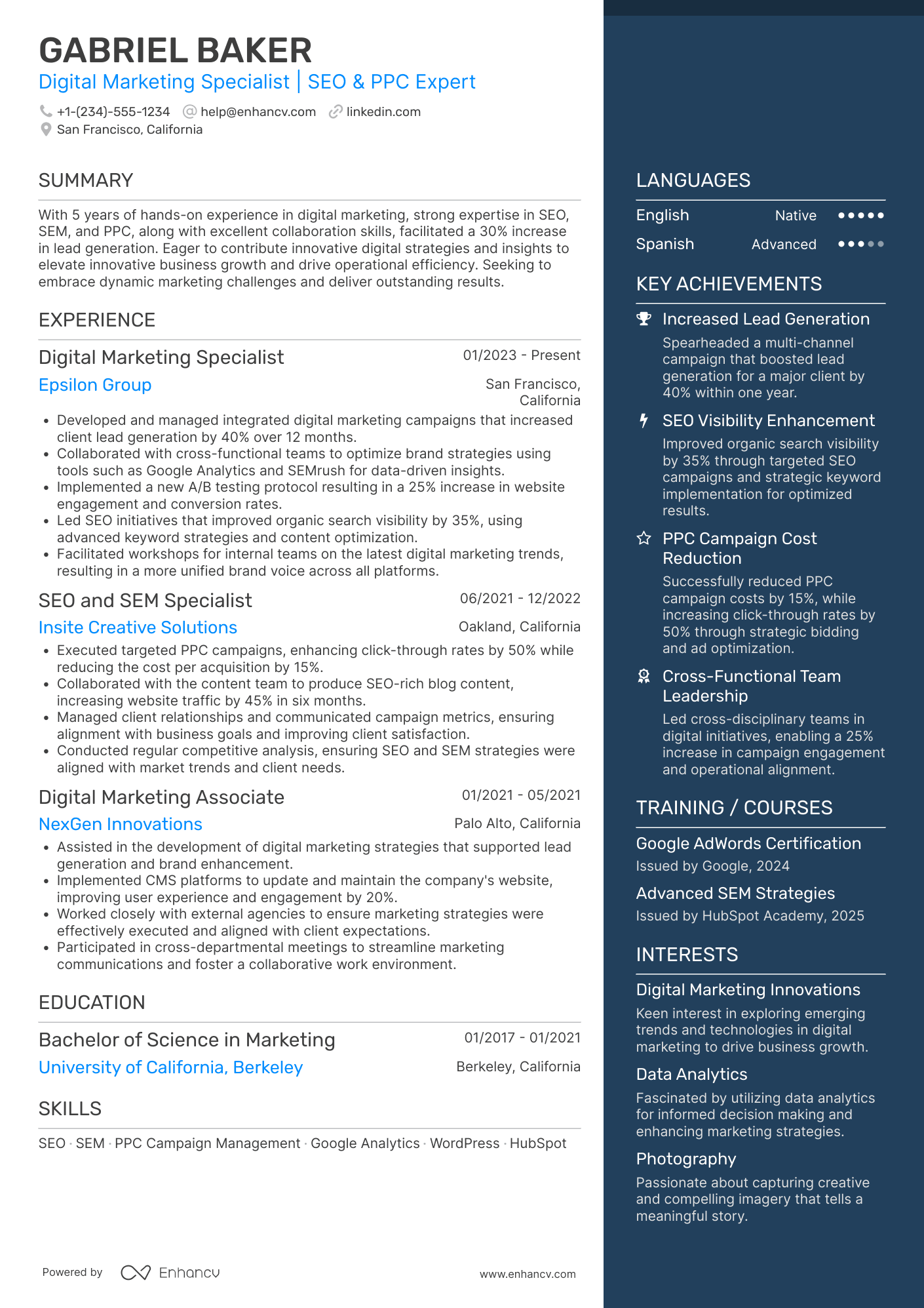 Deloitte Digital Marketing Specialist Resume Example