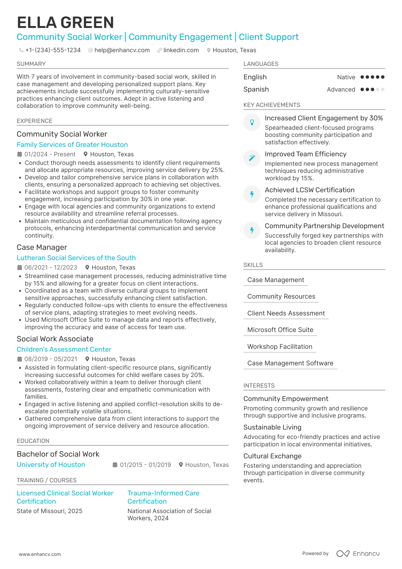 Community Social Worker Resume Example