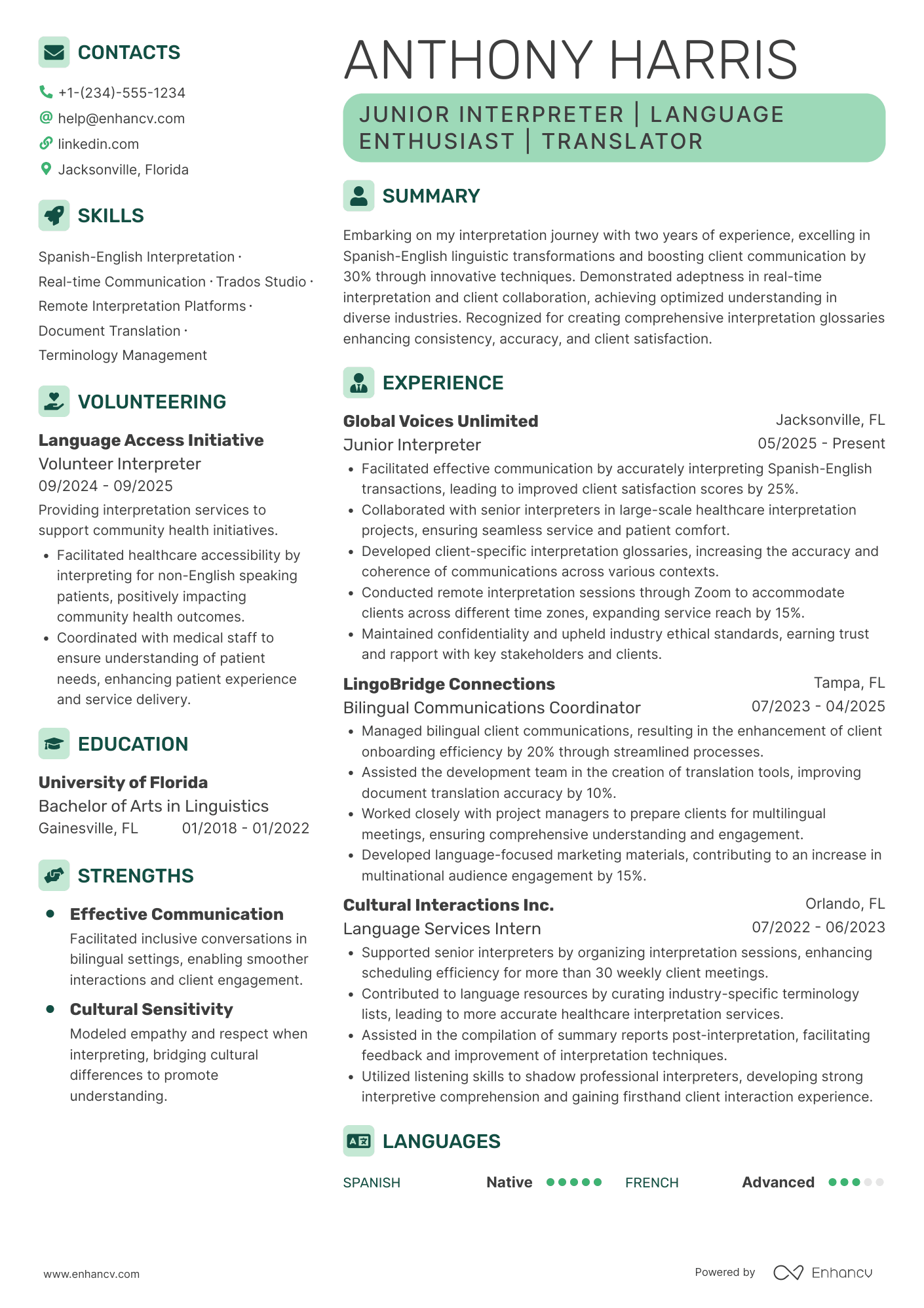 Junior Interpreter Resume Example