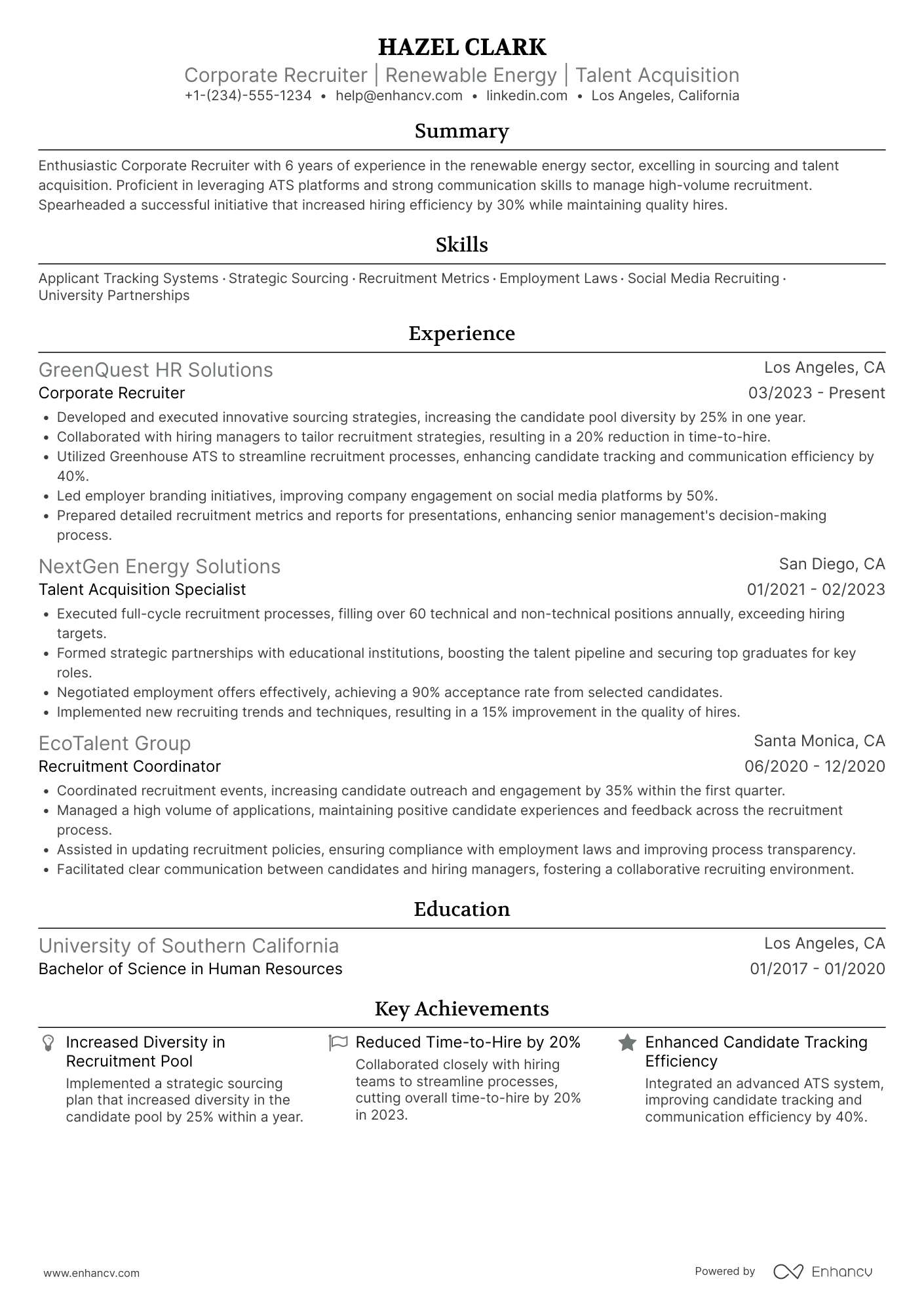 Corporate Recruiter Resume Example