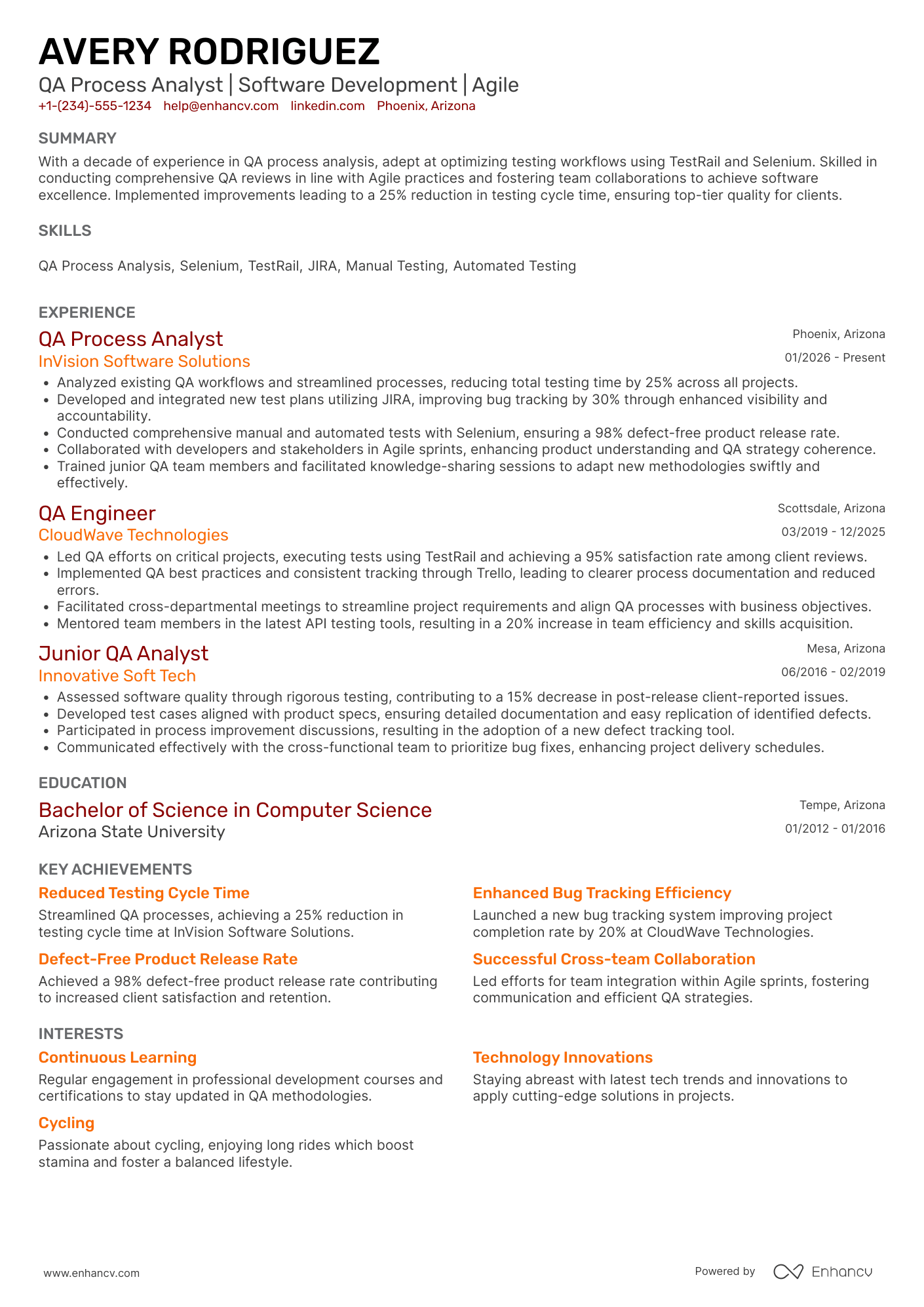 QA Process Analyst Resume Example