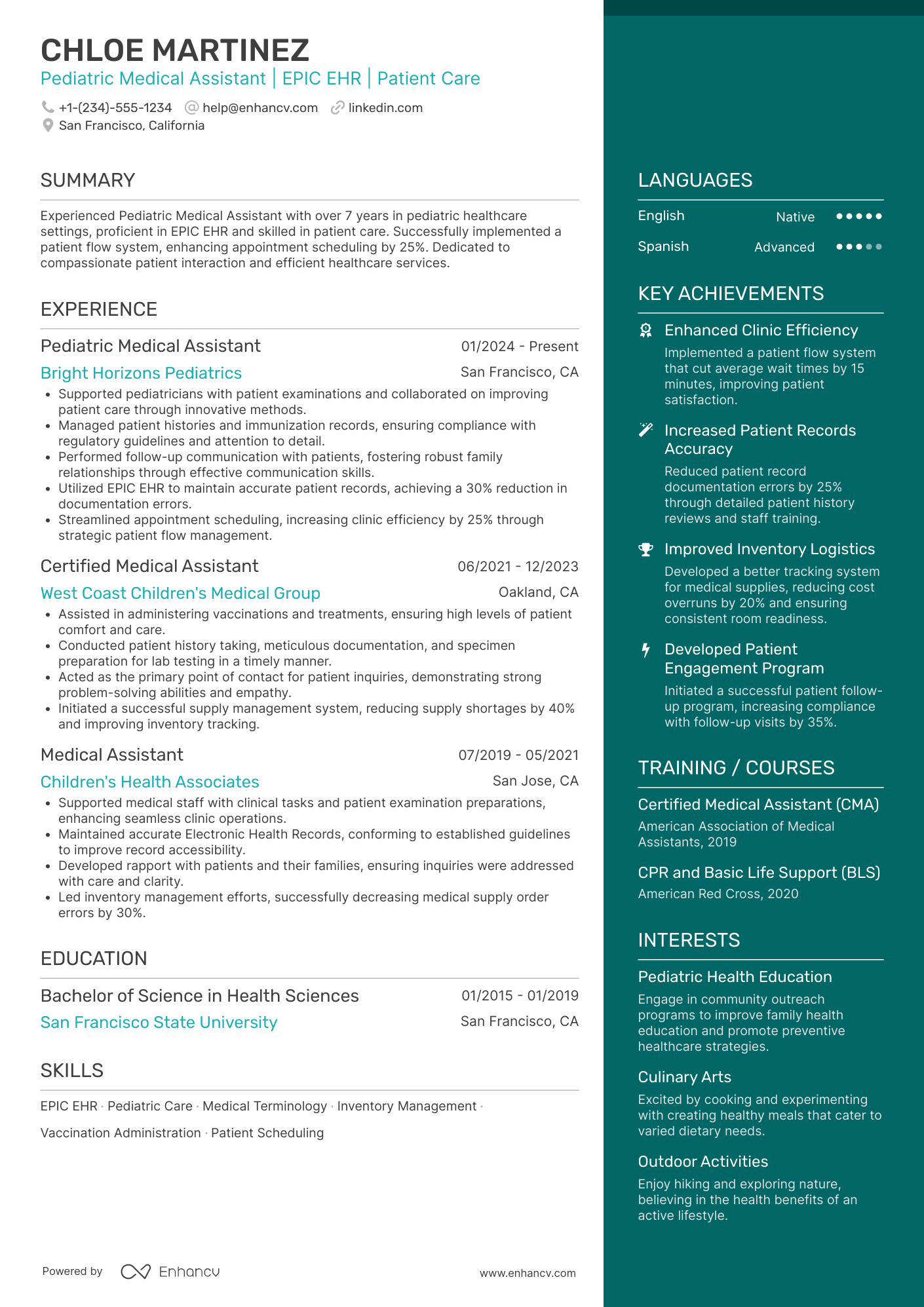 Pediatric Medical Assistant Resume Example