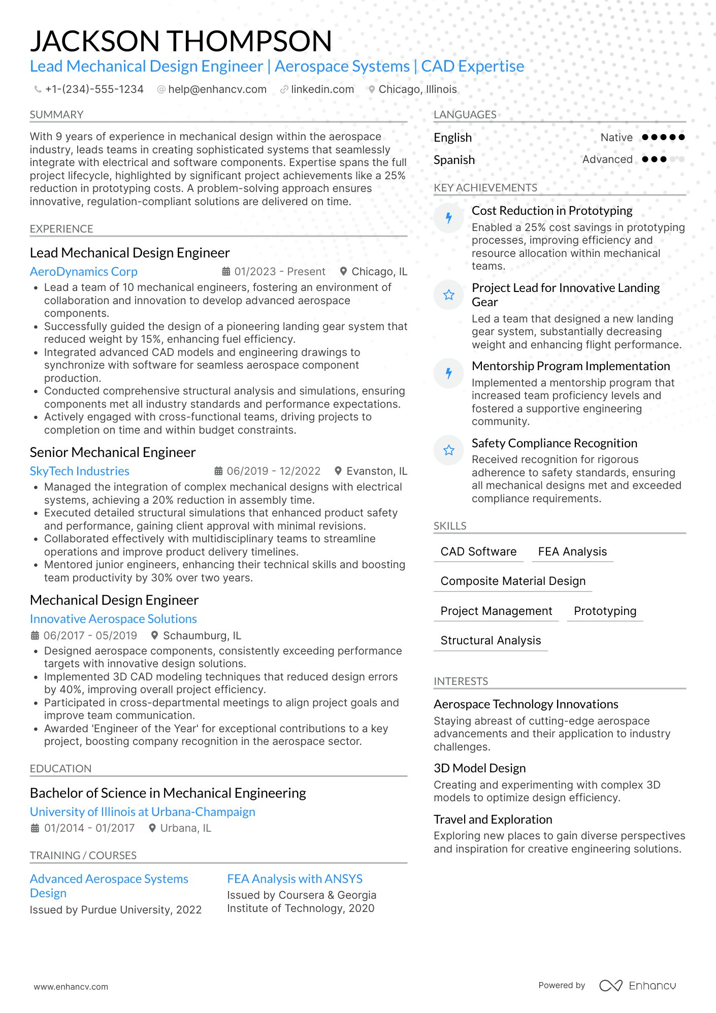 Lead Mechanical Design Engineer Resume Example