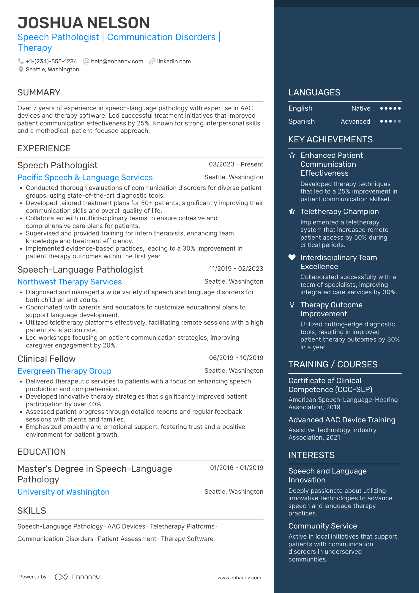 Speech Pathologist Resume Example