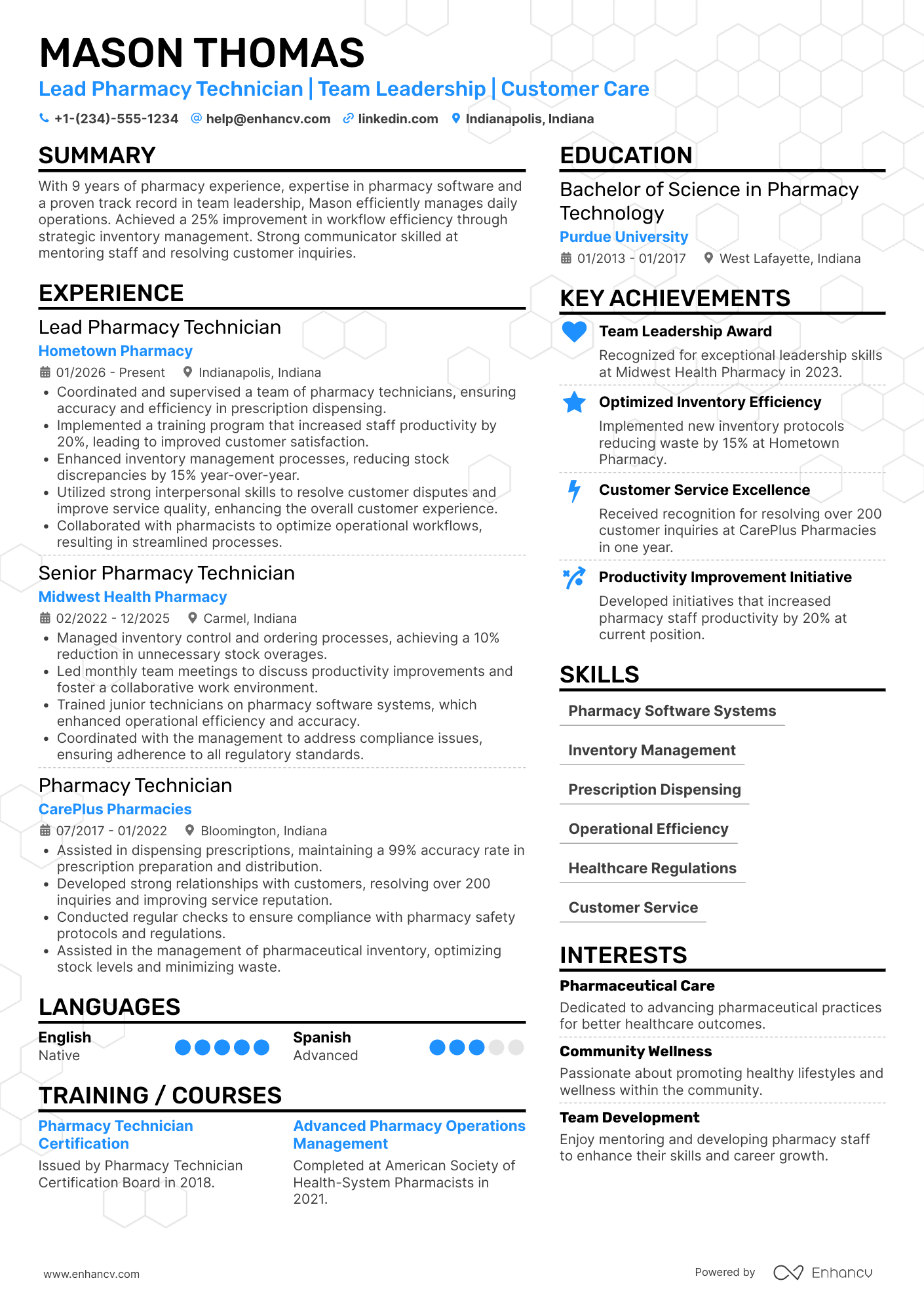Lead Pharmacy Technician Resume Example