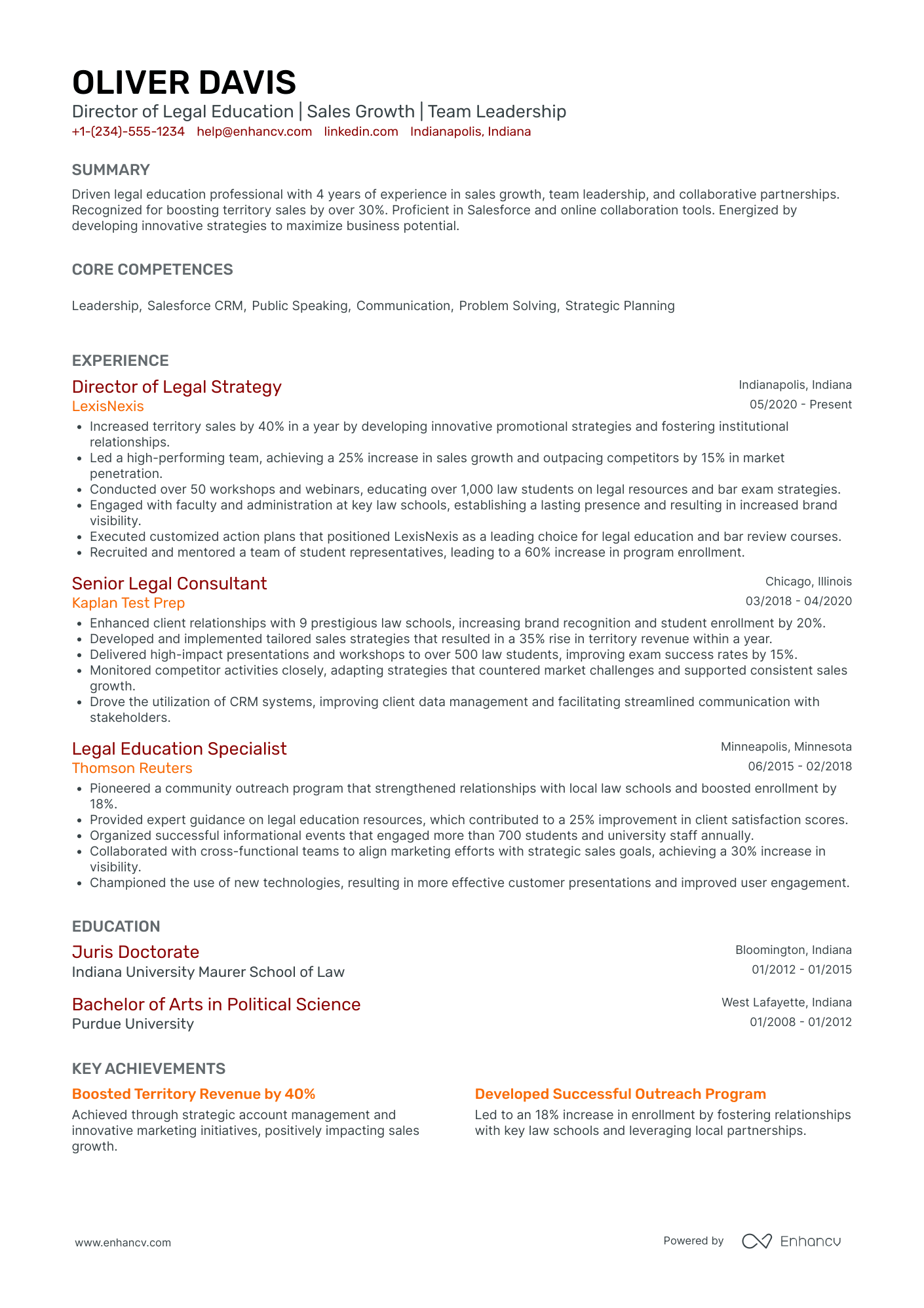 Chief Legal Officer in Education Resume Example
