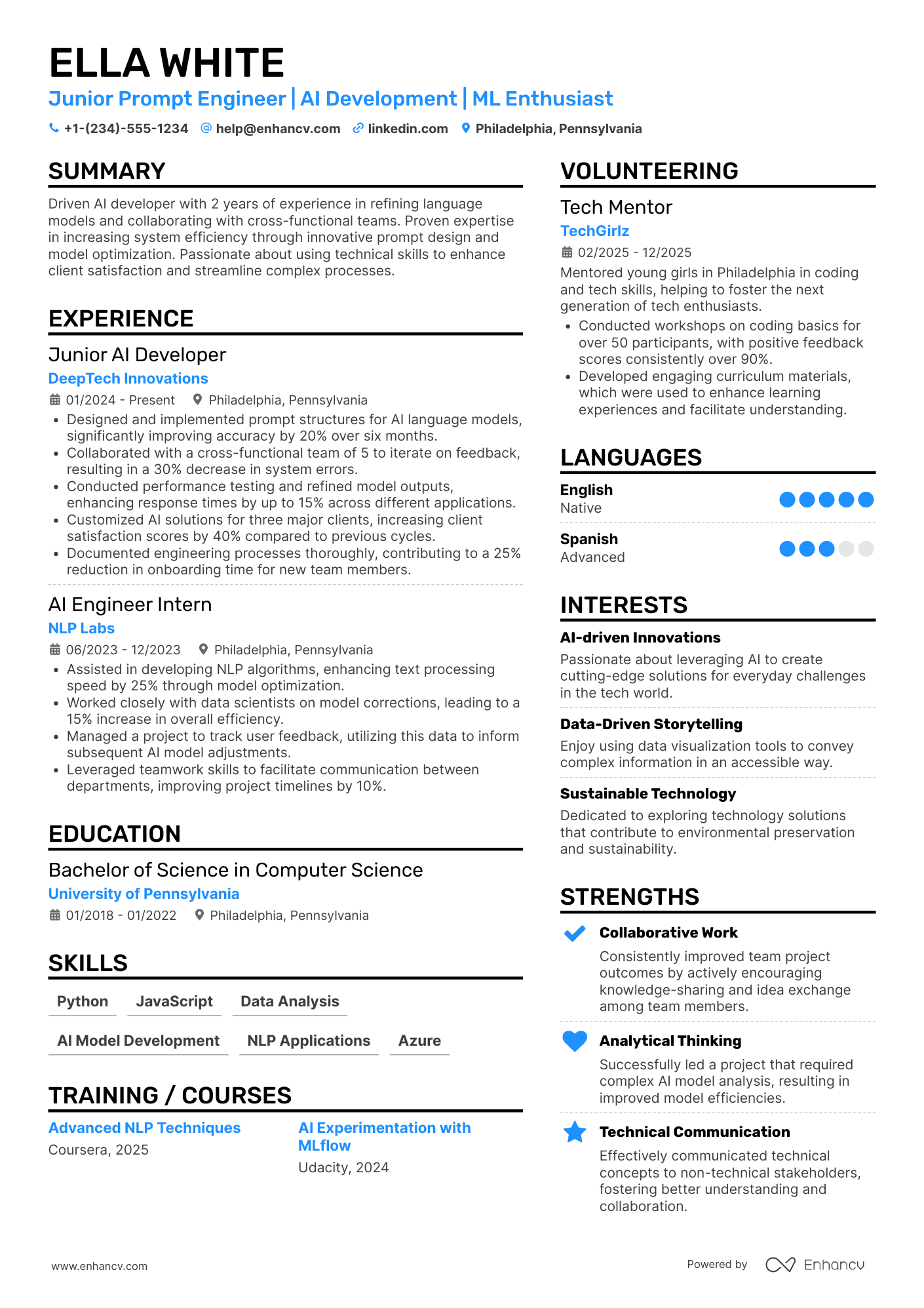 Junior Prompt Engineer Resume Example