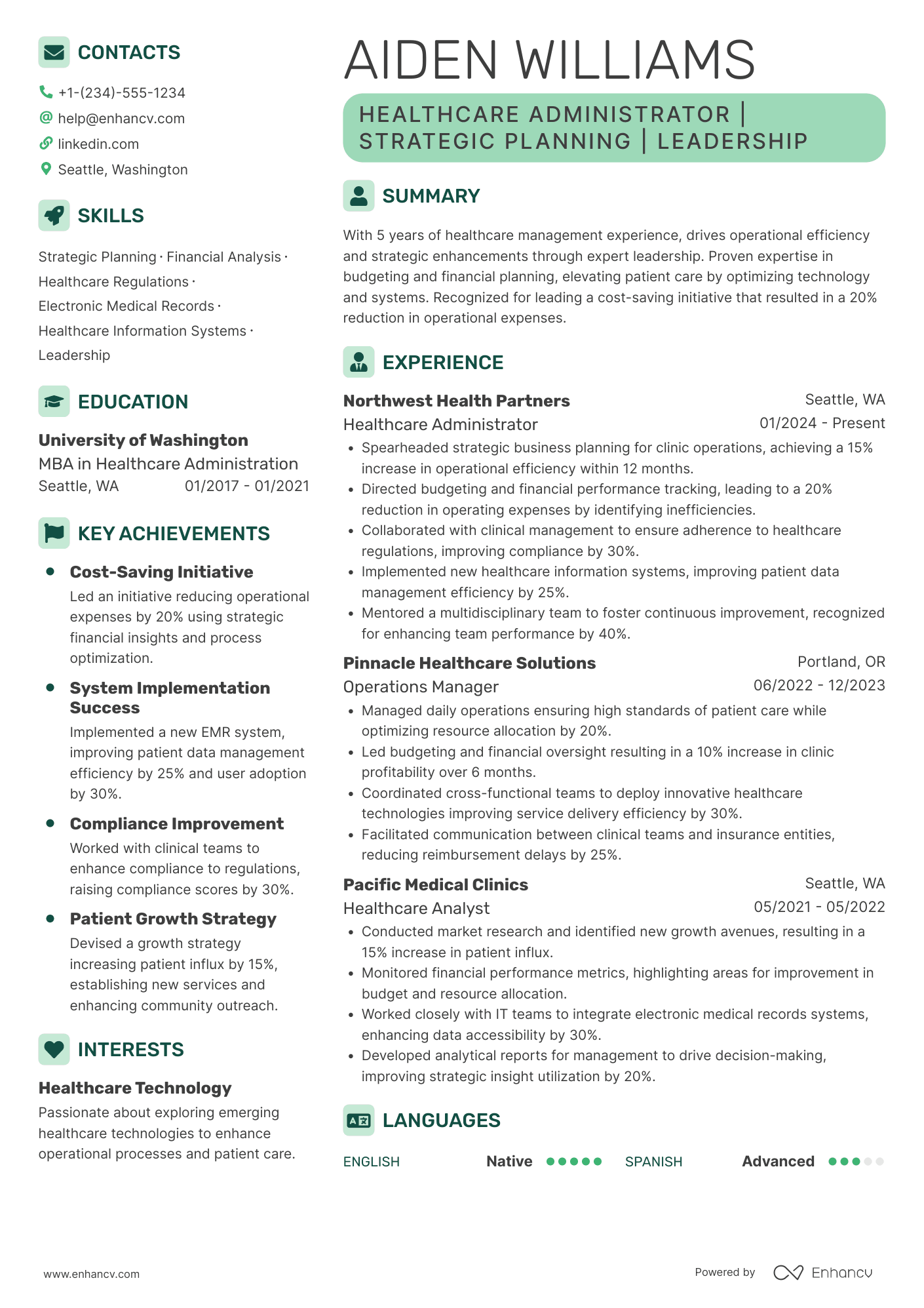 MBA Healthcare Administrator Resume Example