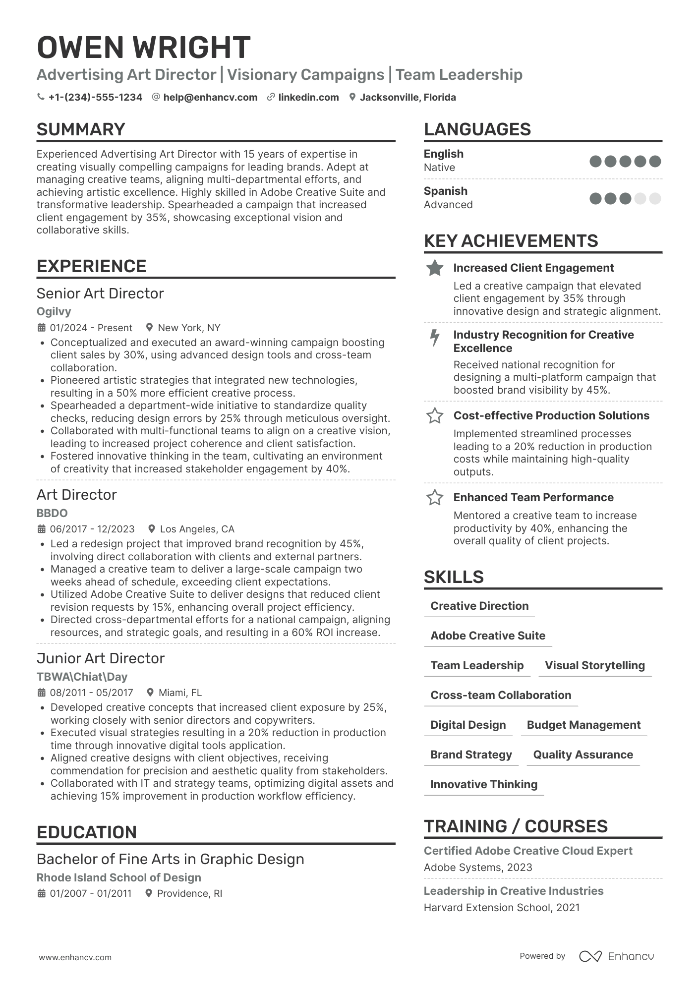 Advertising Art Director Resume Example