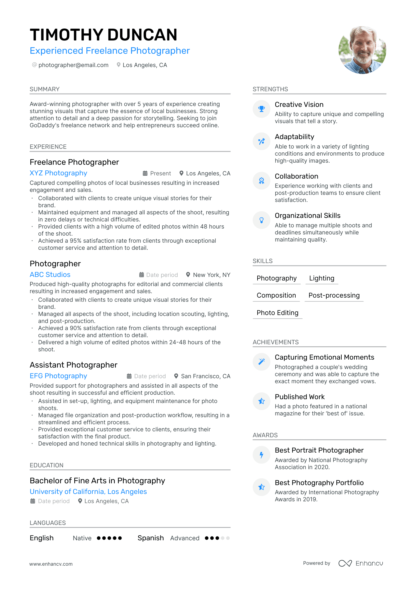 Freelance Photographer Resume Example