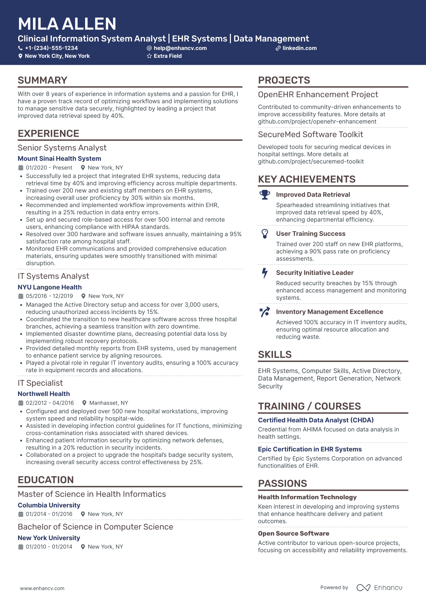 Information System Analyst Resume Example
