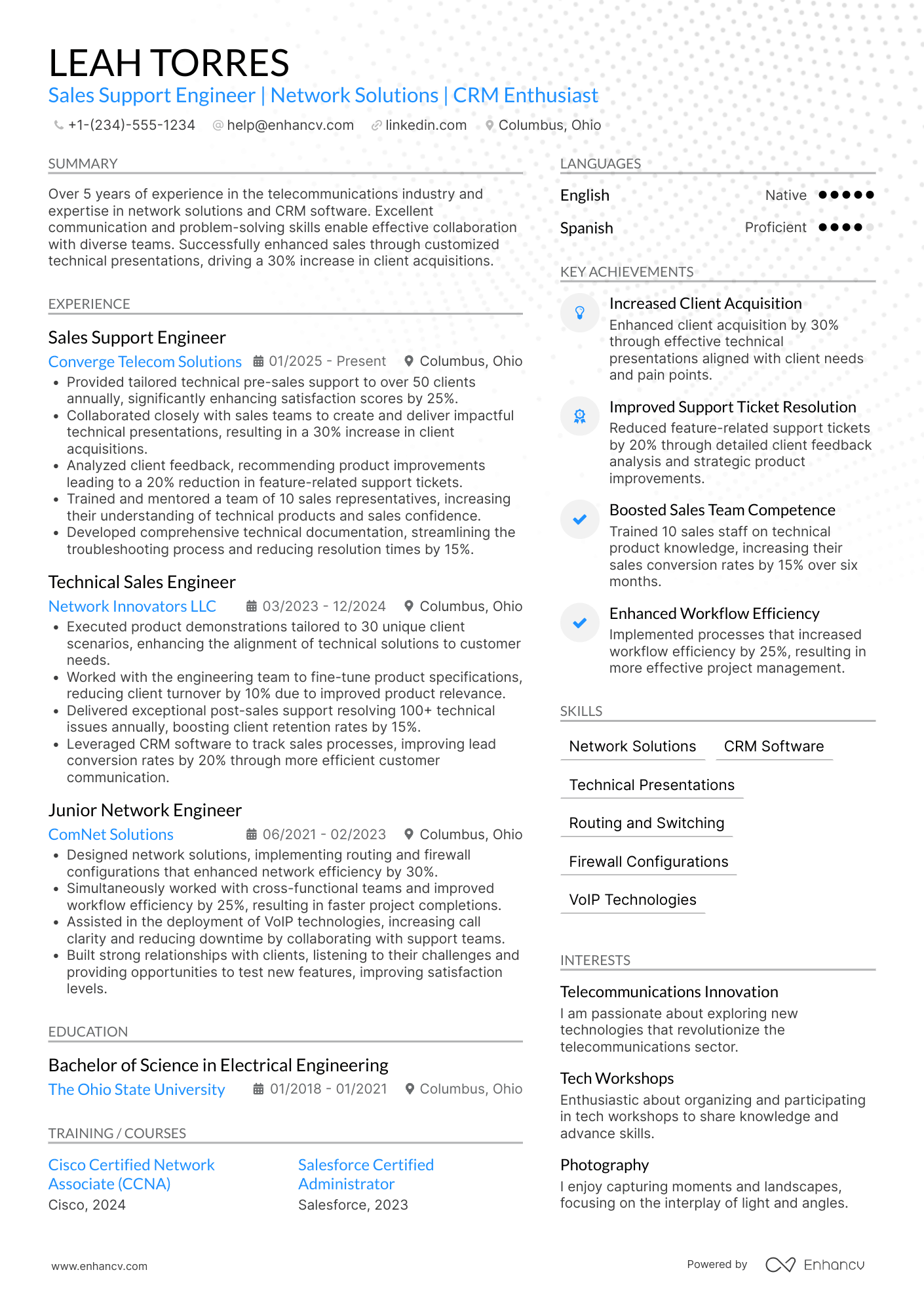 Sales Support Engineer Resume Example