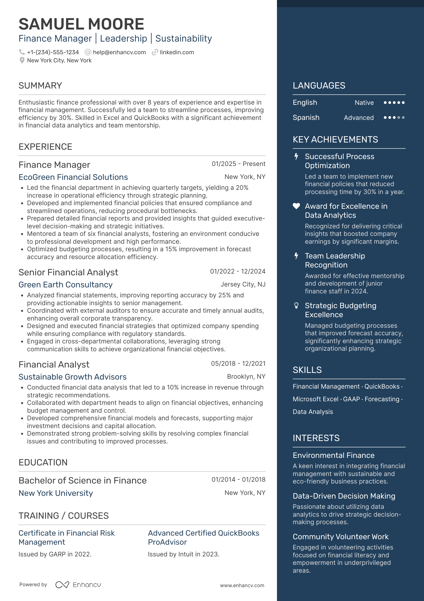 Administrative Finance Manager Resume Example