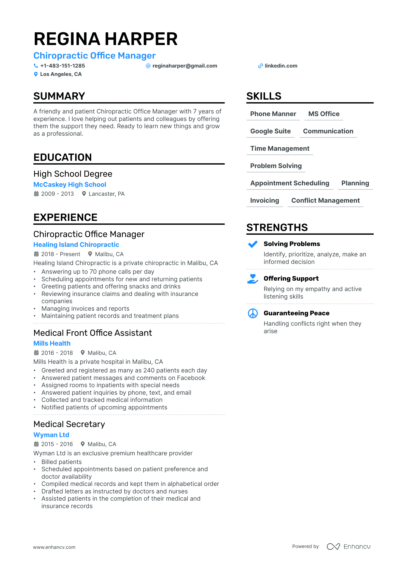 Chiropractic Office Manager Resume Example