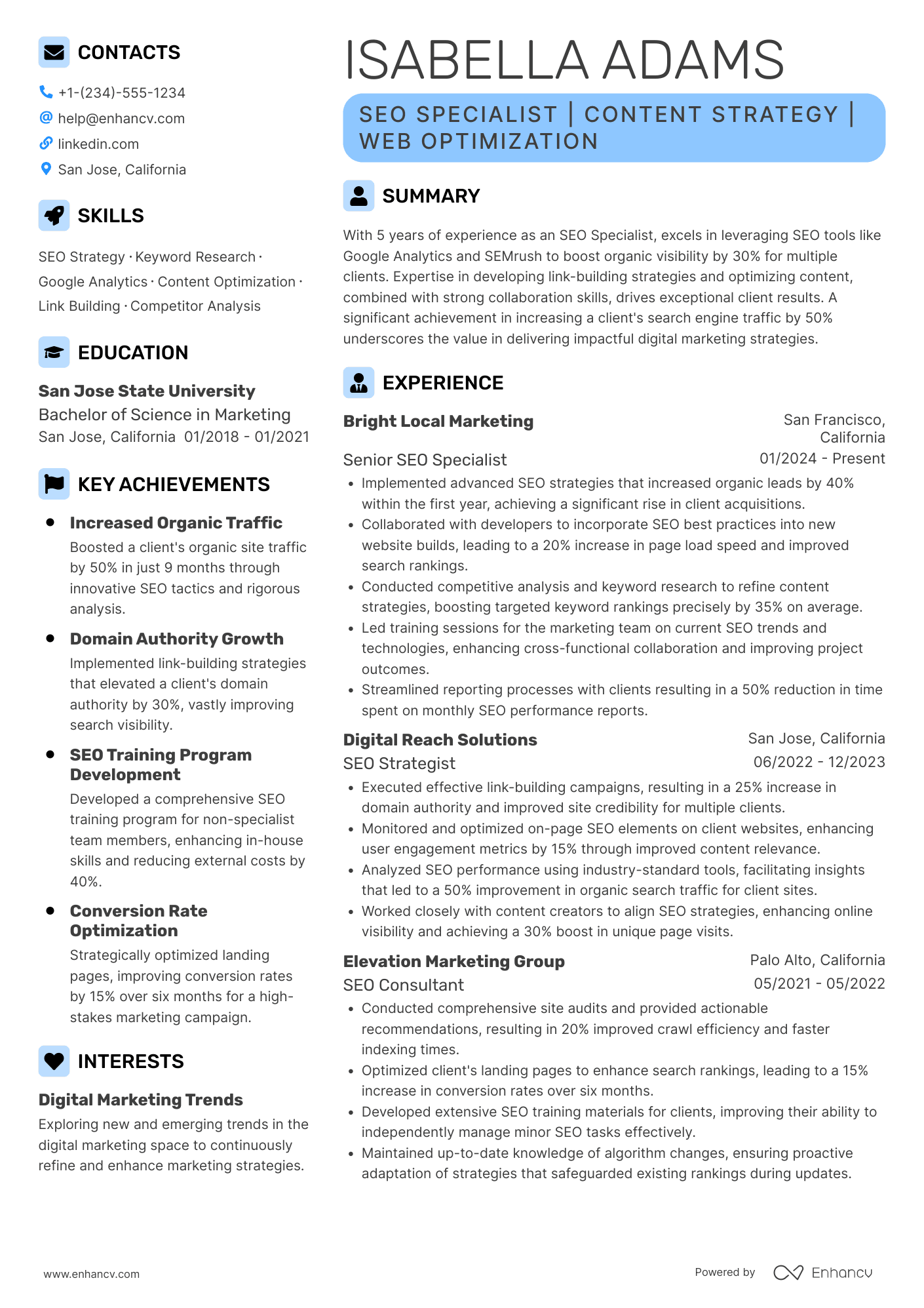 SEO Specialist Resume Example