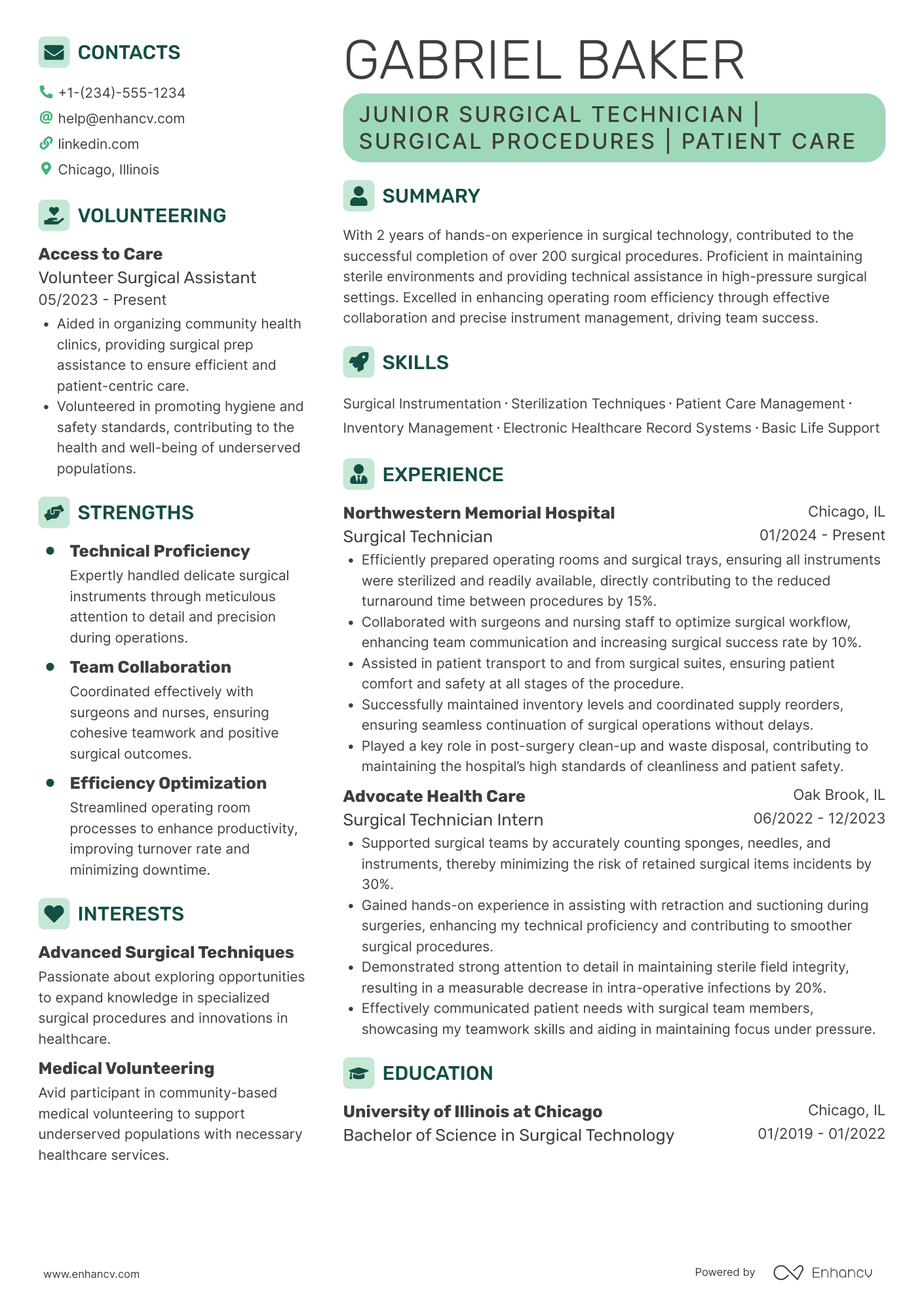 Junior Surgical Tech Resume Example