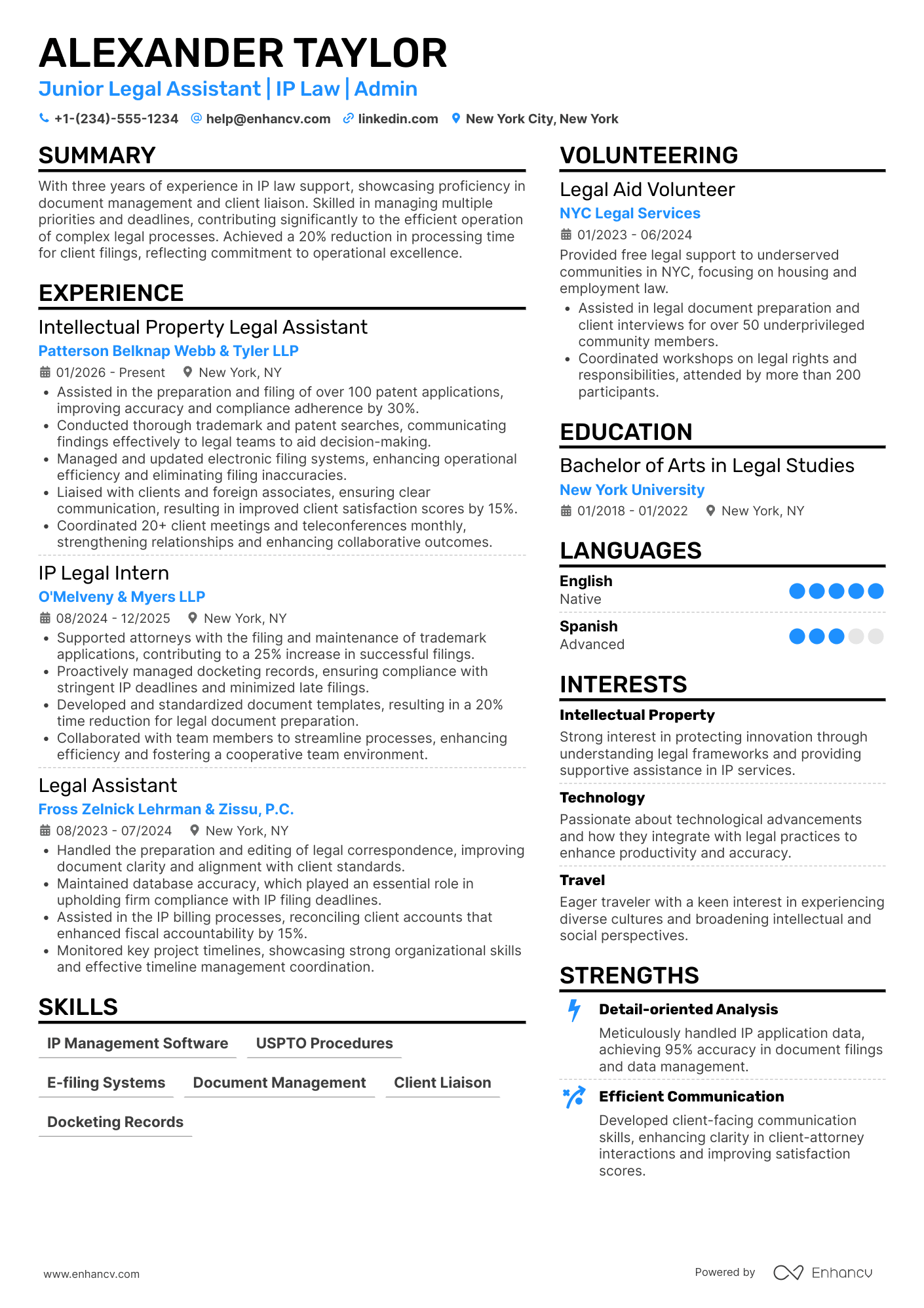 Intellectual Property Legal Assistant Resume Example