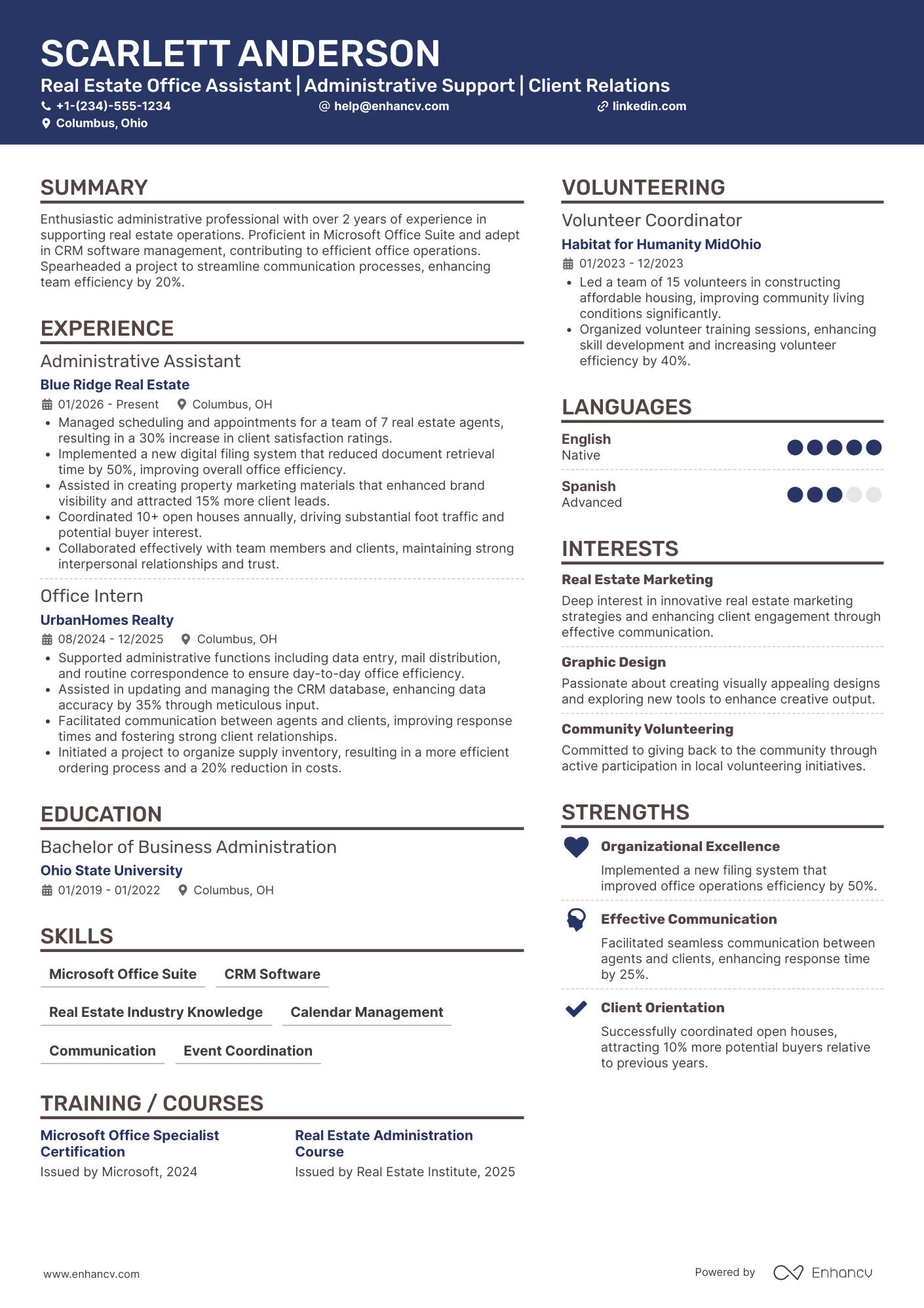 Real Estate Office Assistant Resume Example