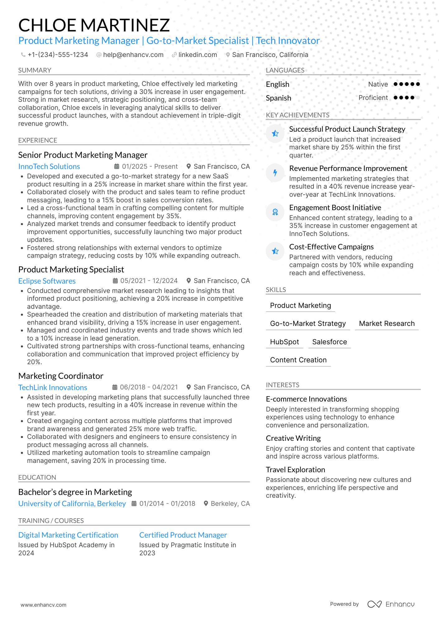 Product Marketing Manager Resume Example