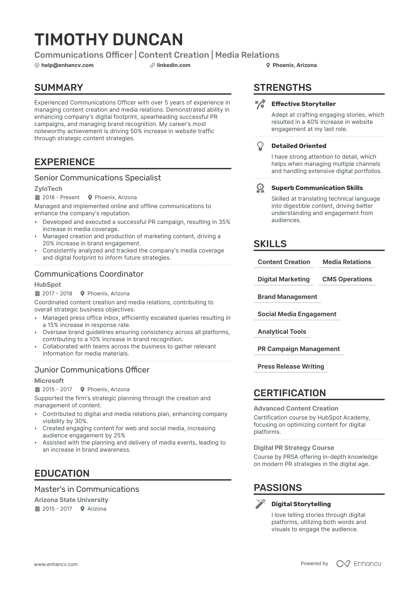 Communications Officer Resume Example