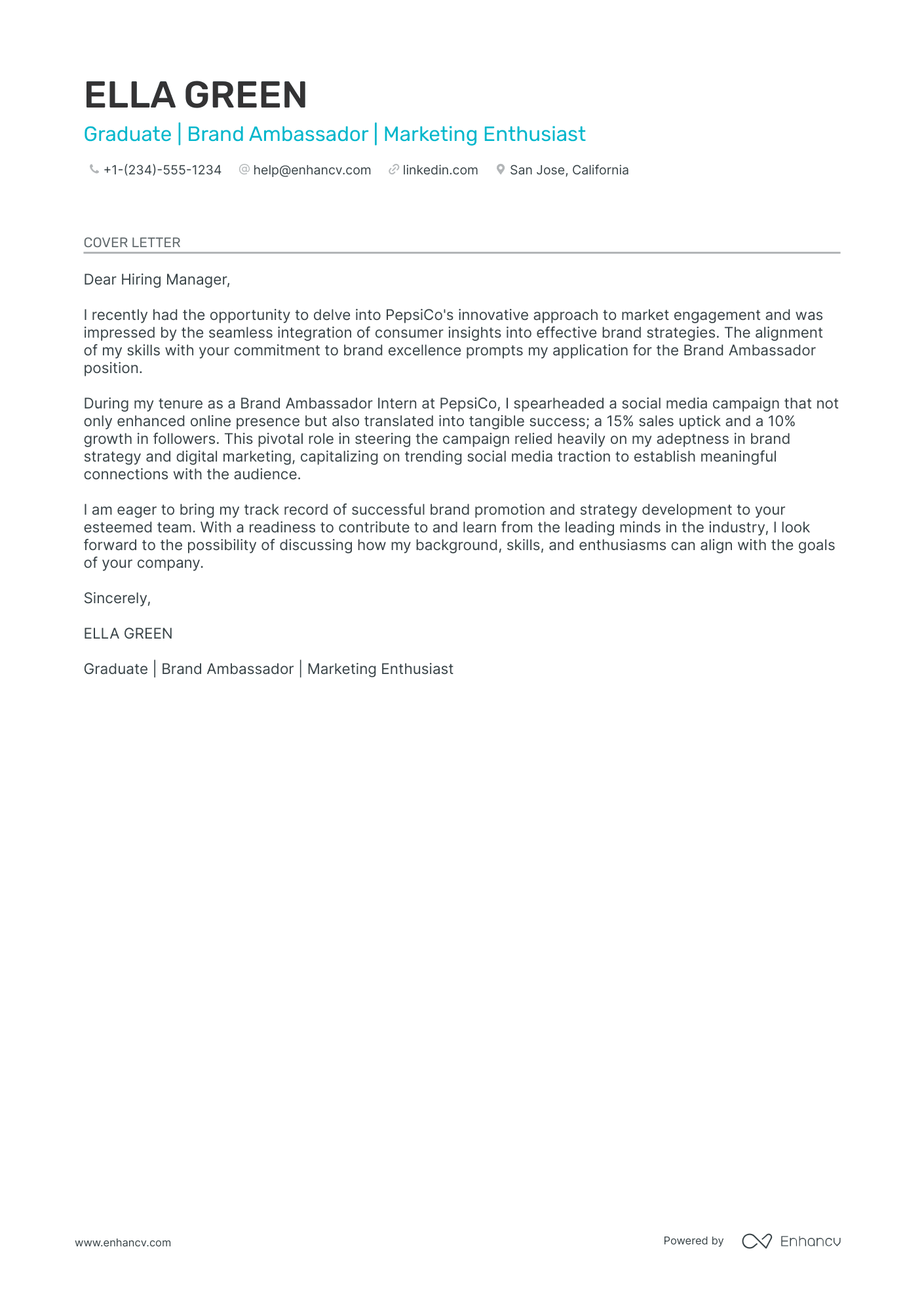 Entry Level Brand Ambassador Resume Example