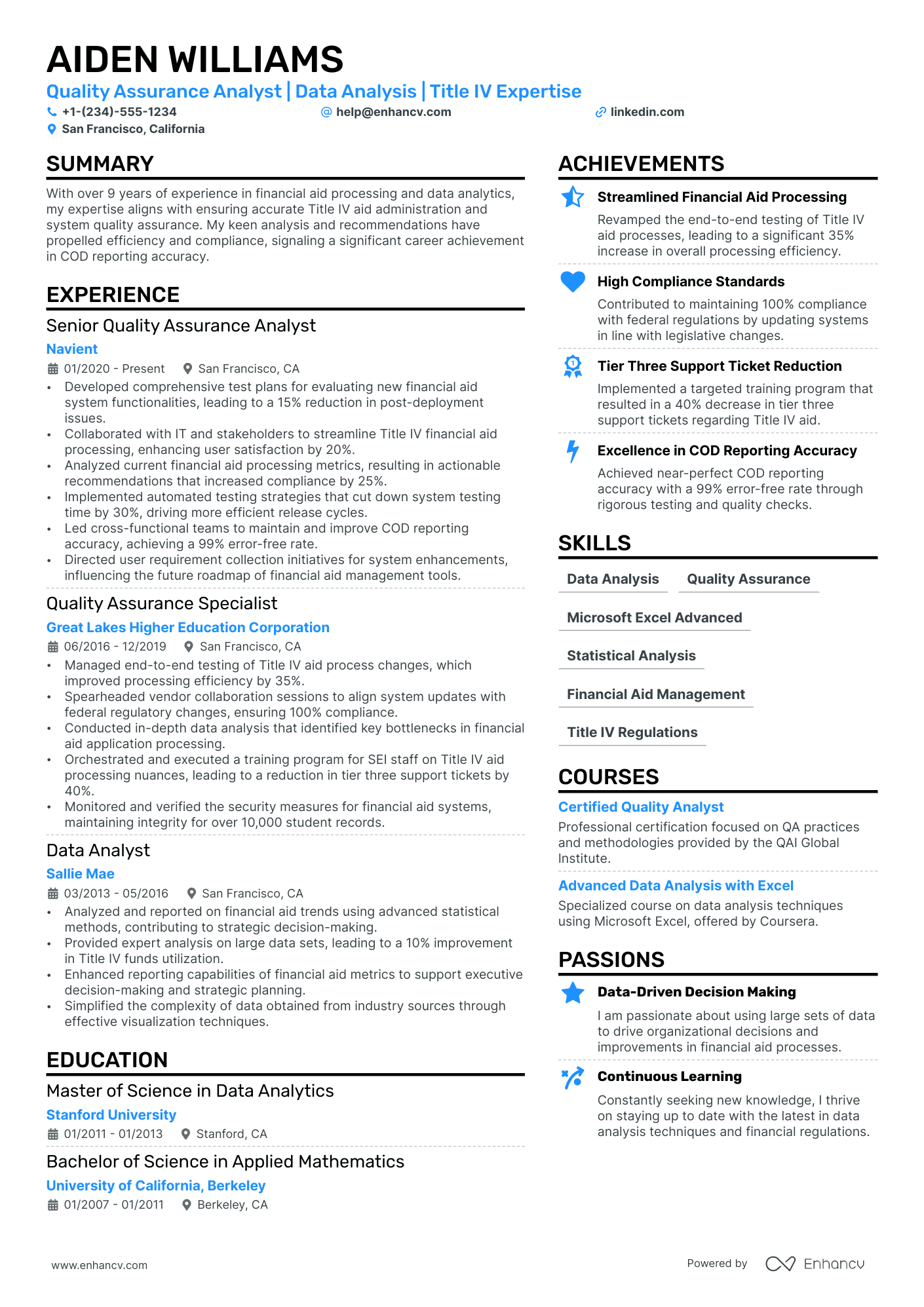 Quality Assurance Analyst Resume Example