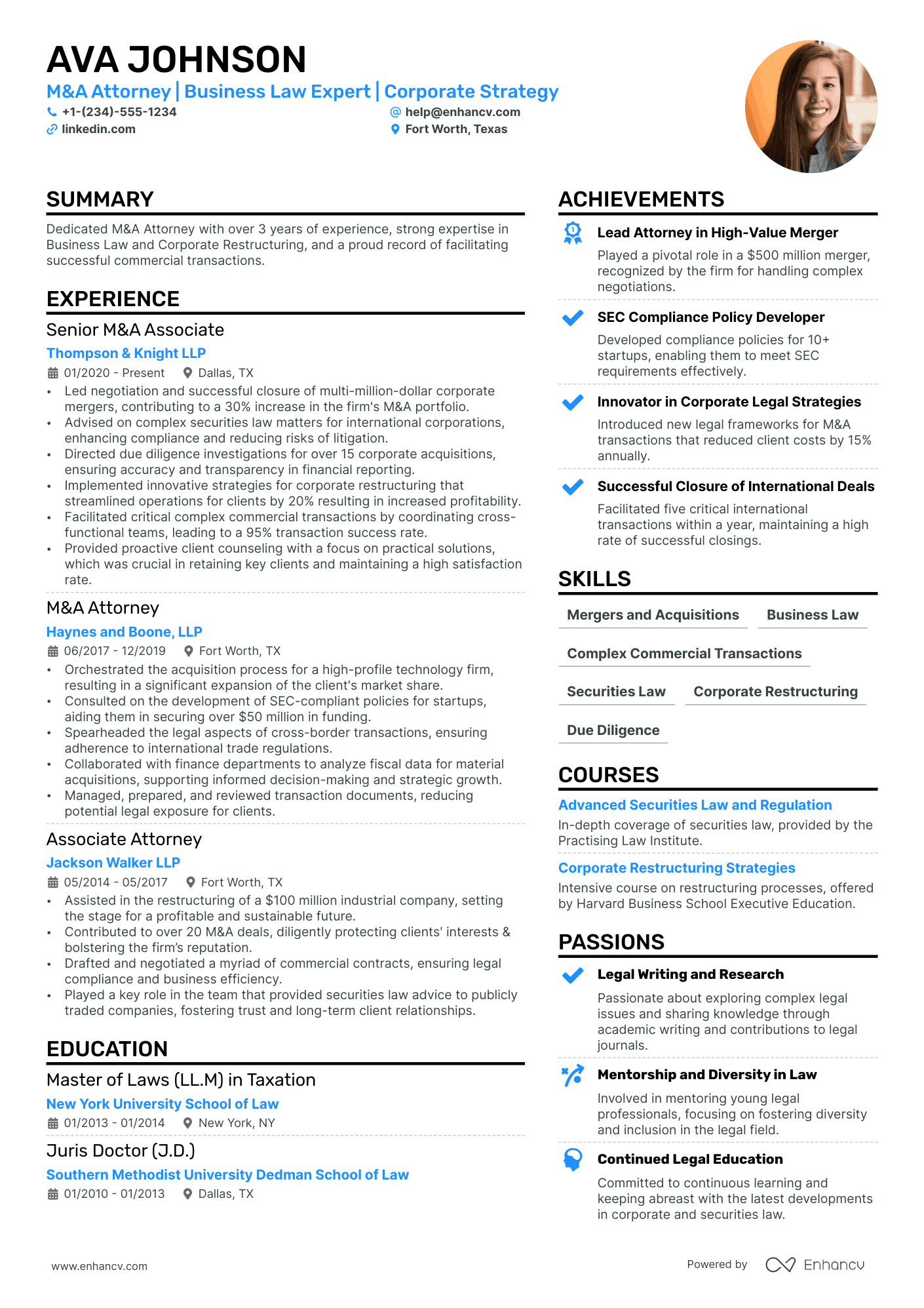 M&A Lawyer Resume Example