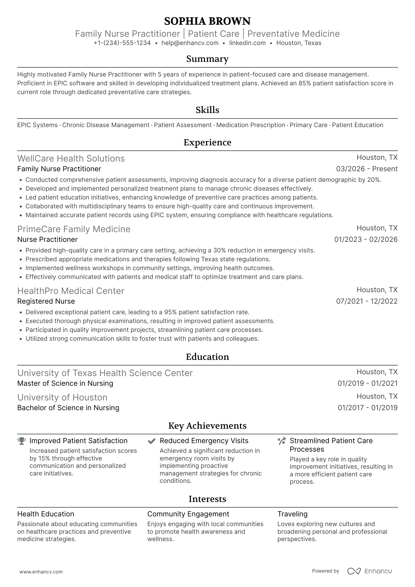 Family Nurse Practitioner (FNP) Resume Example