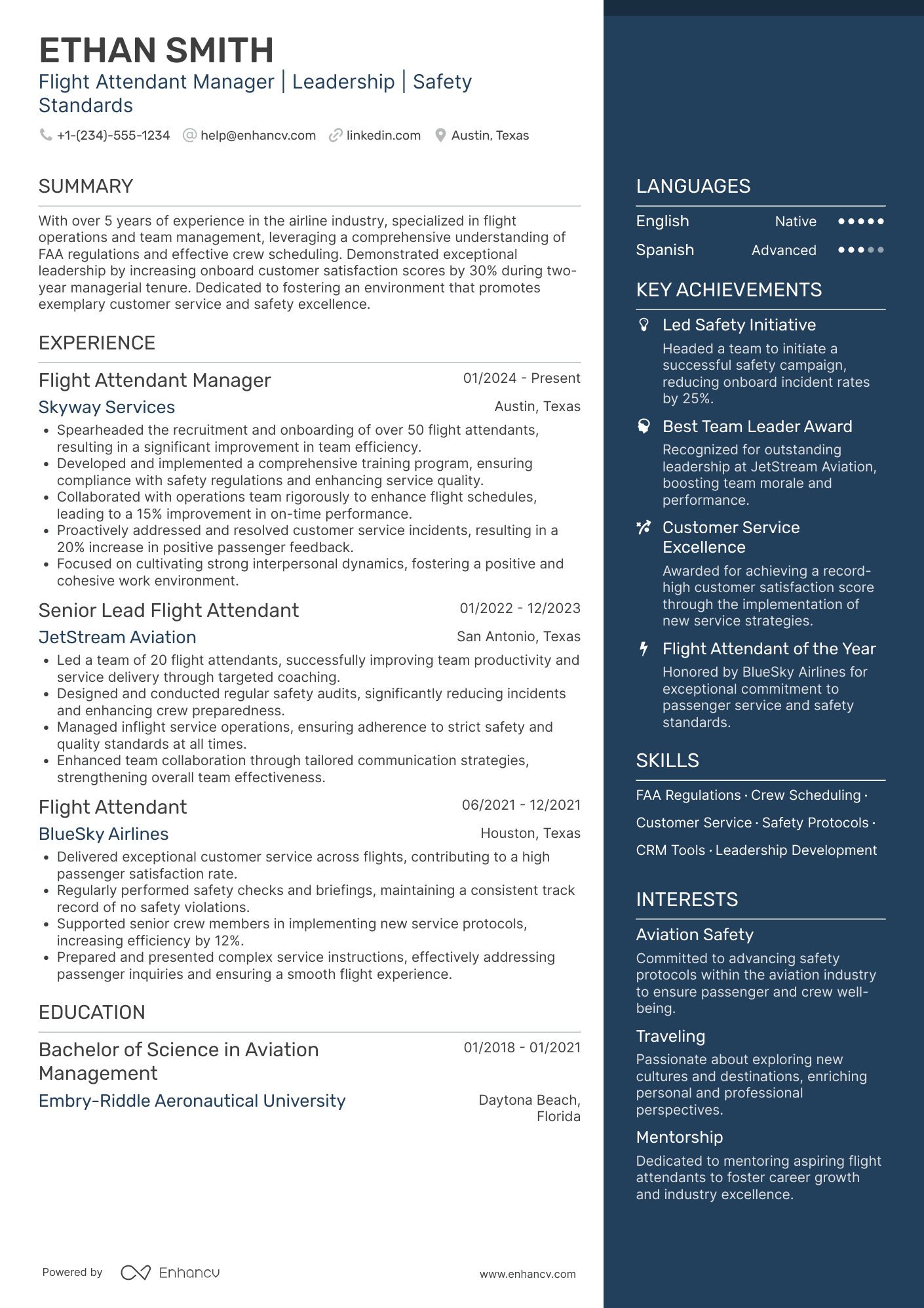 Flight Attendant Manager Resume Example