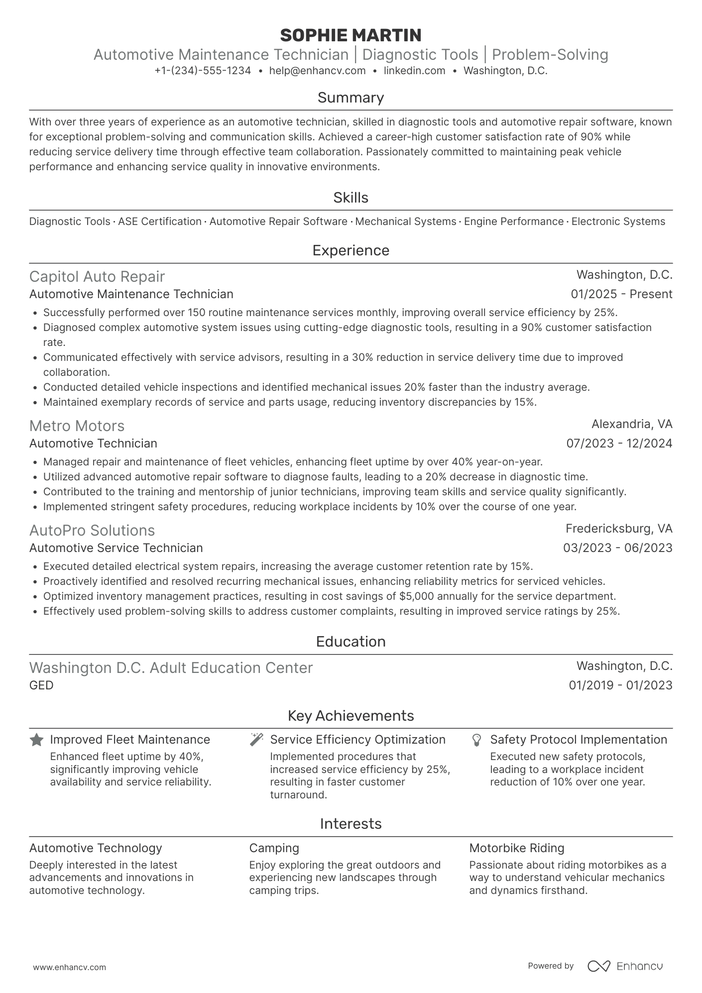 Automotive Maintenance Technician Resume Example